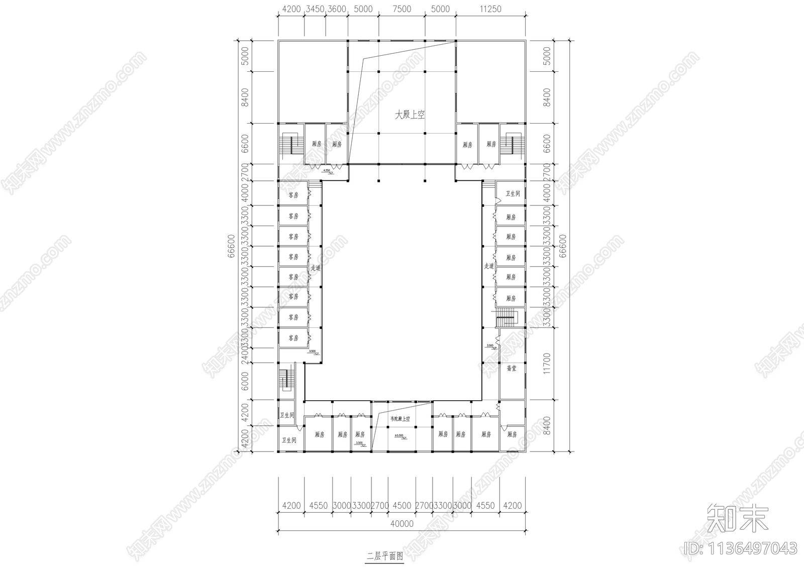 二层四合院型寺庙古建建筑cad施工图下载【ID:1136497043】