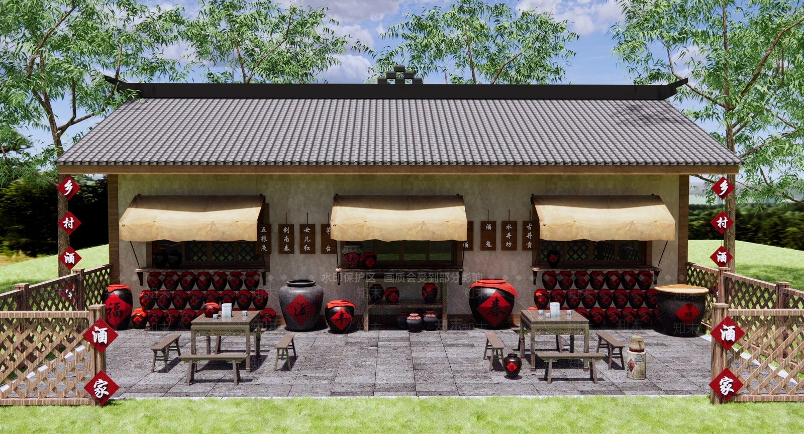 中式酒馆外摆SU模型下载【ID:1136497474】
