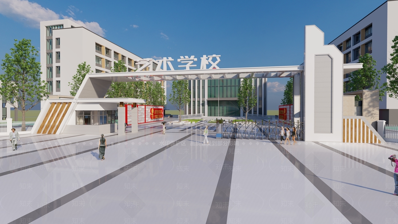 现代校园入口大门SU模型下载【ID:1136498974】