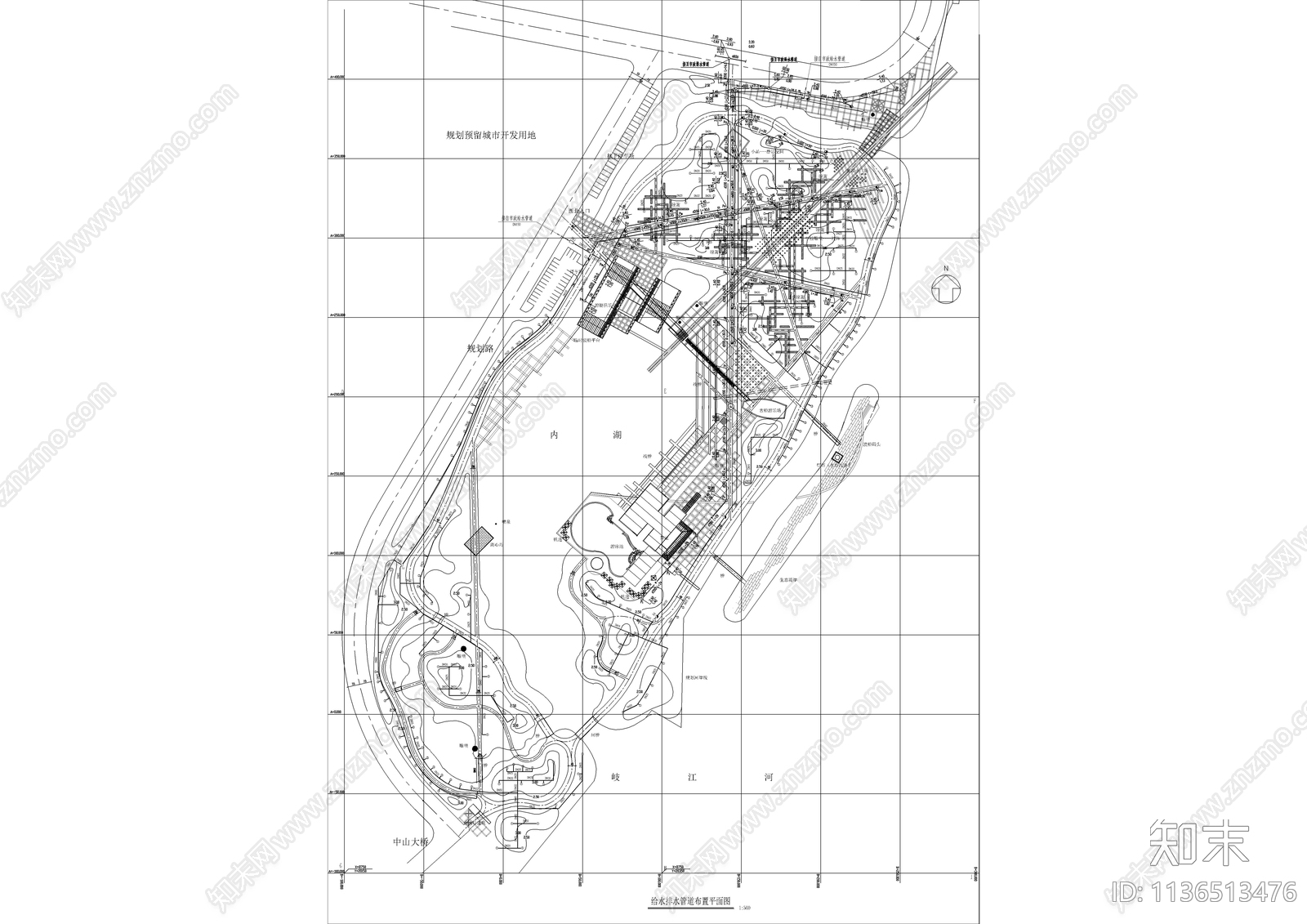 公园给水排水平面图cad施工图下载【ID:1136513476】