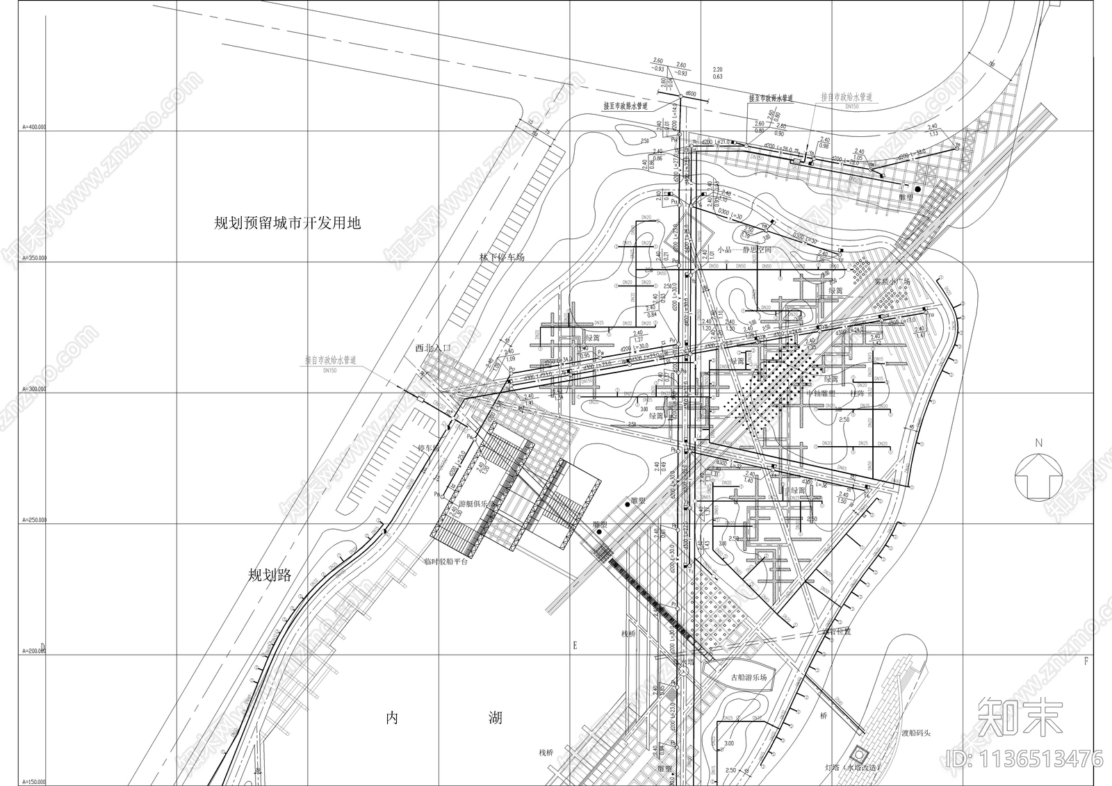 公园给水排水平面图cad施工图下载【ID:1136513476】