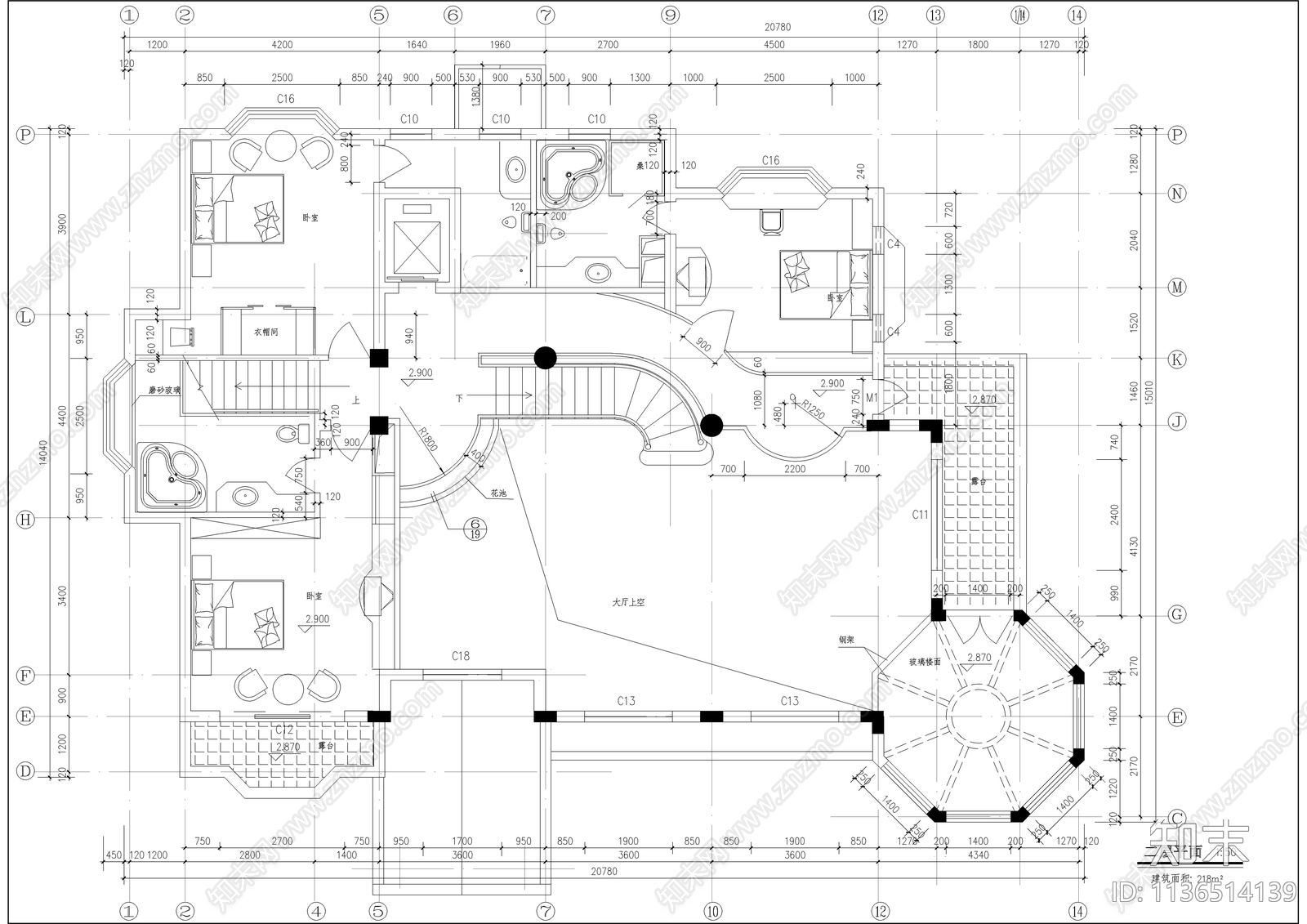 一千二百平带游泳池豪华别墅建筑cad施工图下载【ID:1136514139】