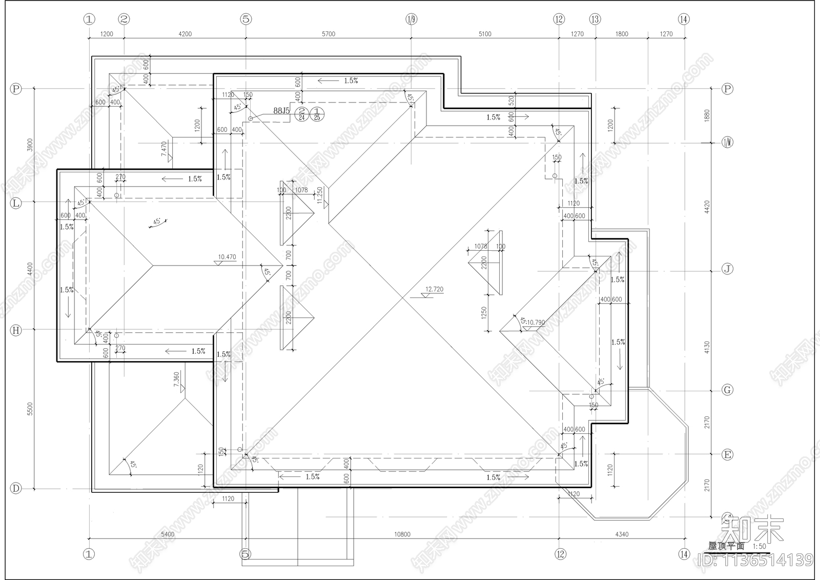 一千二百平带游泳池豪华别墅建筑cad施工图下载【ID:1136514139】