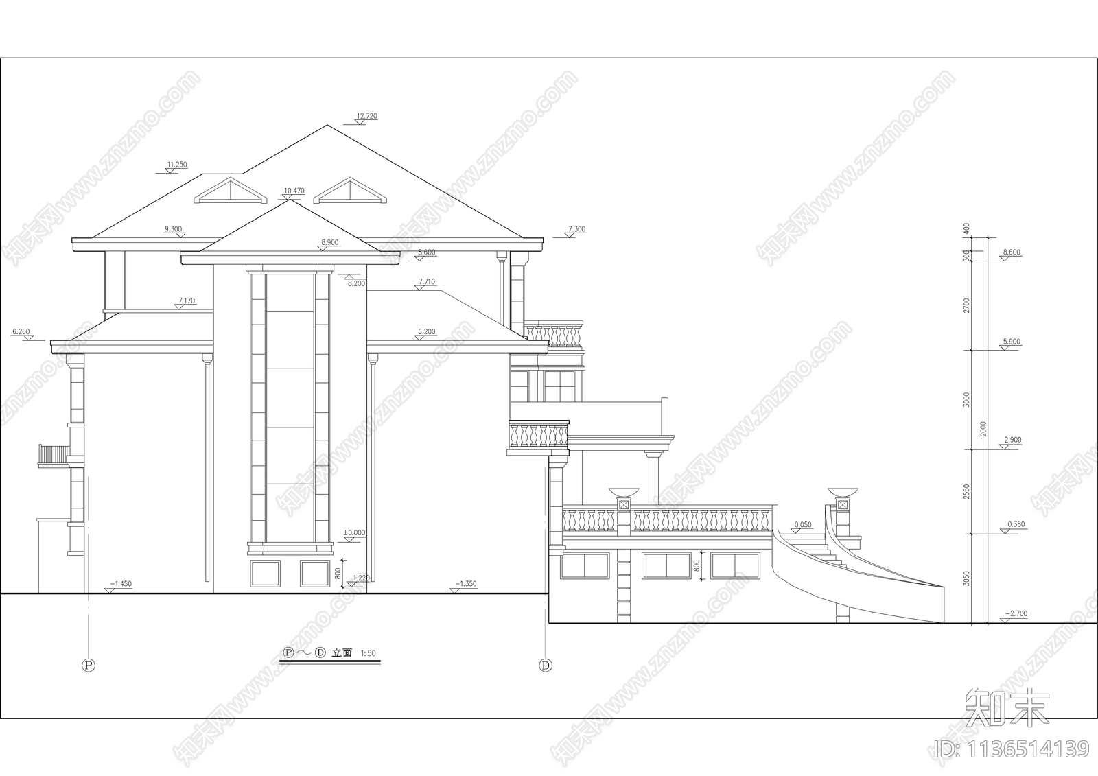 一千二百平带游泳池豪华别墅建筑cad施工图下载【ID:1136514139】