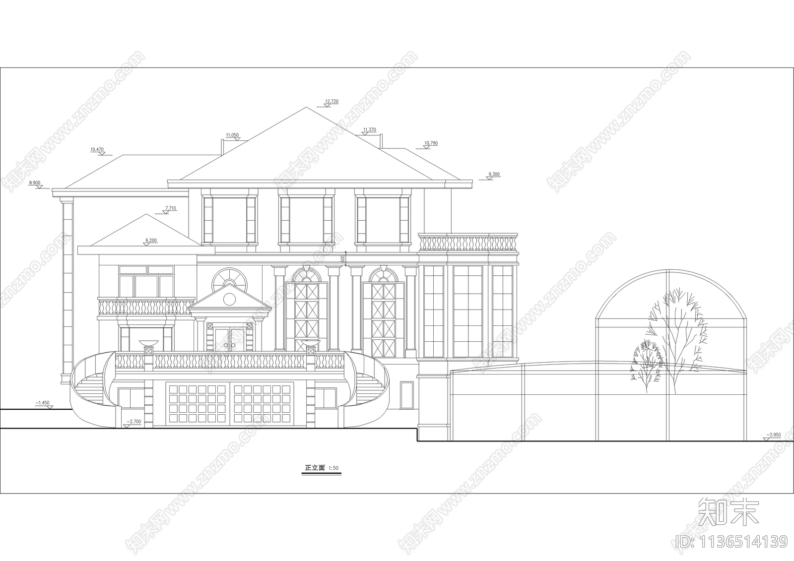 一千二百平带游泳池豪华别墅建筑cad施工图下载【ID:1136514139】