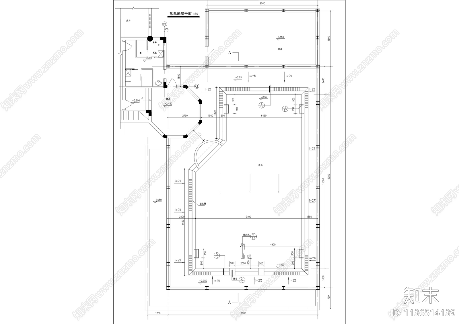 一千二百平带游泳池豪华别墅建筑cad施工图下载【ID:1136514139】