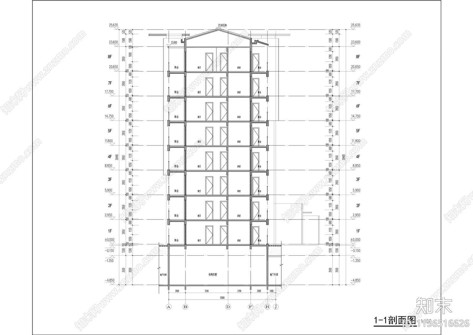 多层住宅建筑cad施工图下载【ID:1136516626】