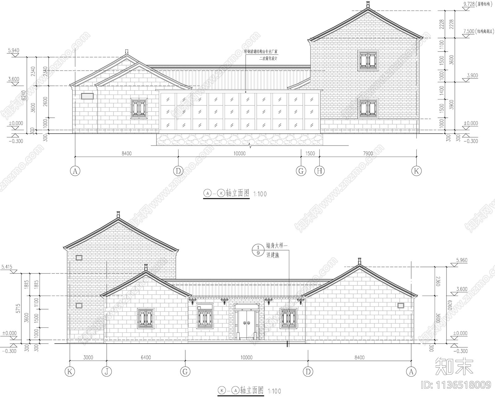 古建筑别墅cad施工图下载【ID:1136518009】