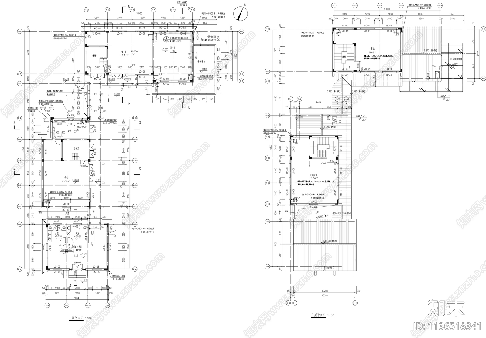 古建筑别墅cad施工图下载【ID:1136518341】