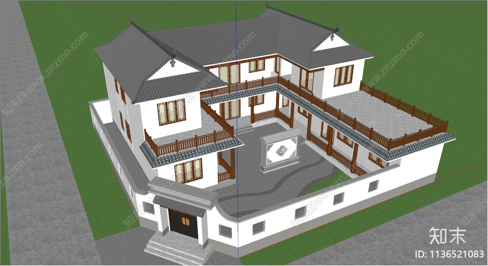 新中式四合院SU模型下载【ID:1136521083】