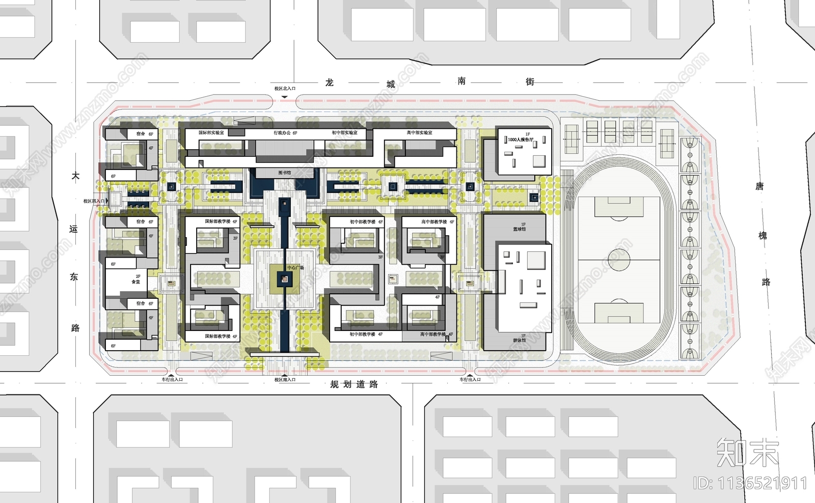 中学学校总平面图施工图下载【ID:1136521911】