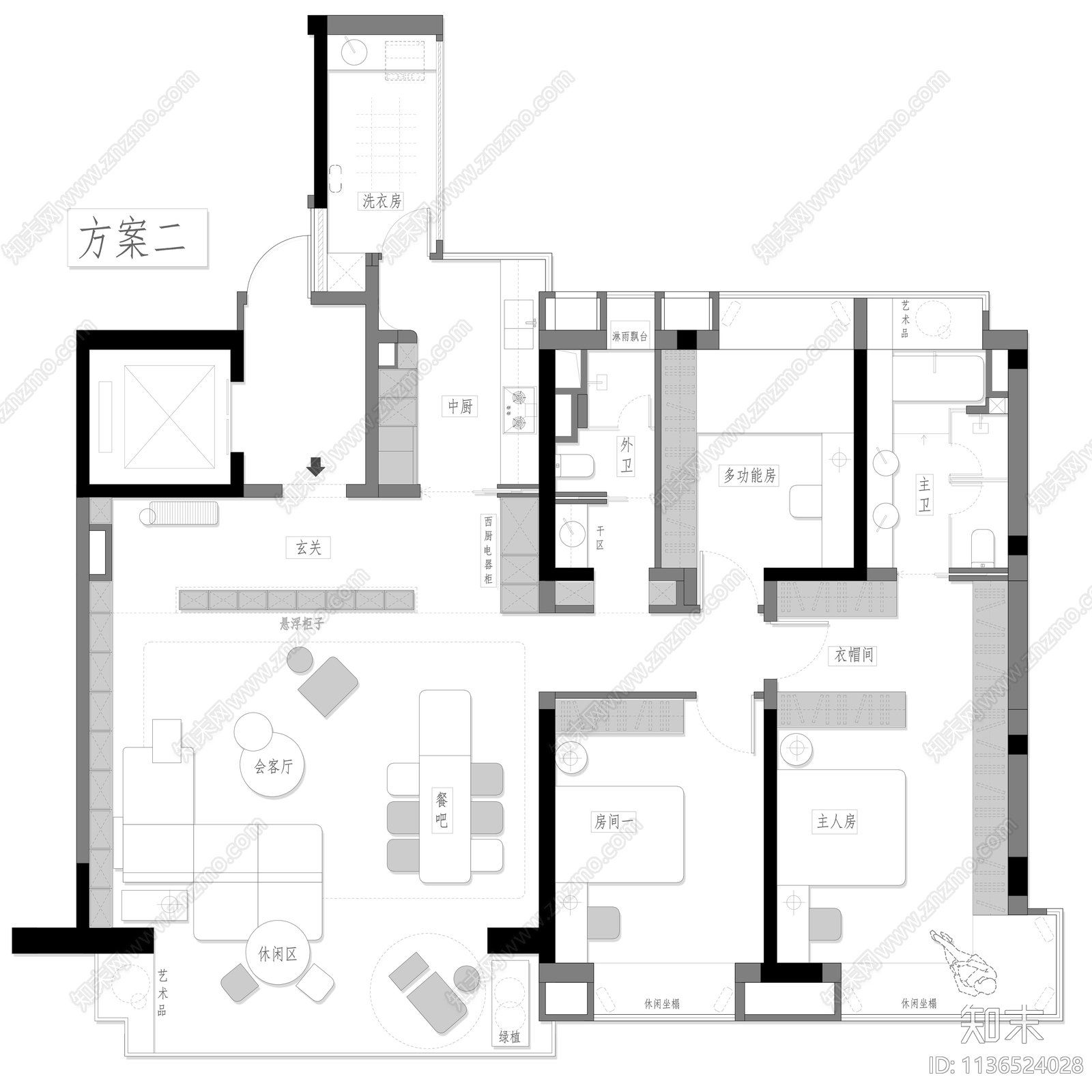 158平家装平面方案cad施工图下载【ID:1136524028】