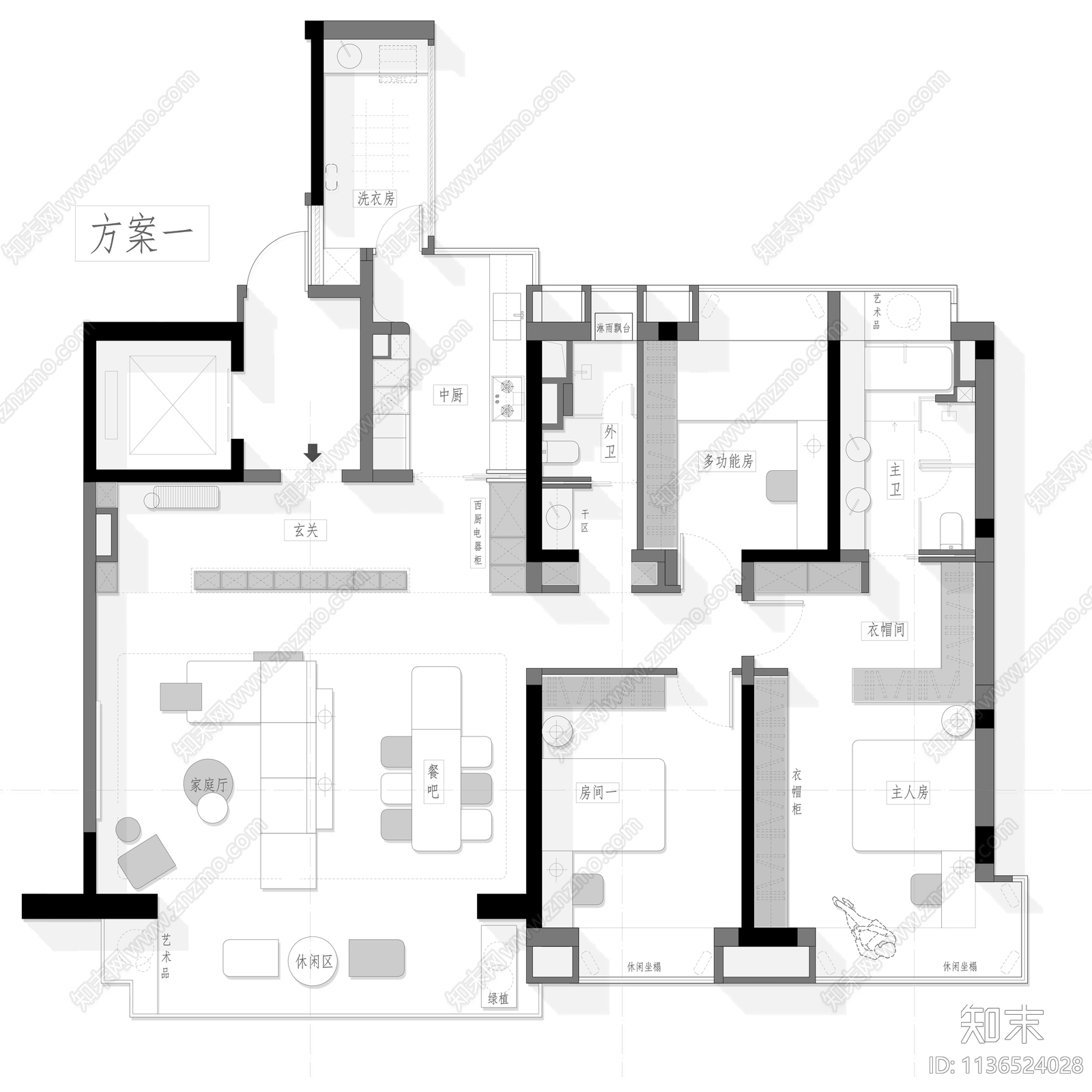 158平家装平面方案cad施工图下载【ID:1136524028】