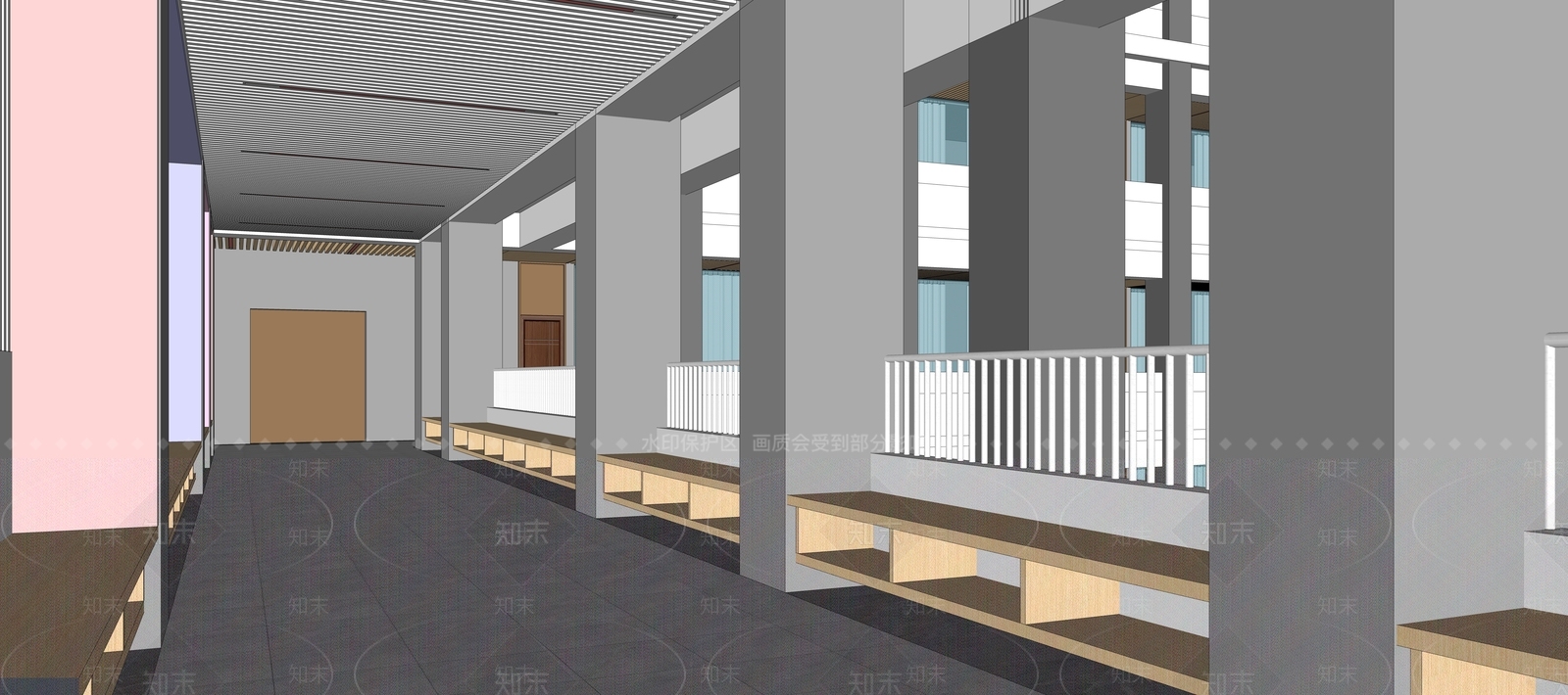 现代学校连廊通道SU模型下载【ID:1136525504】