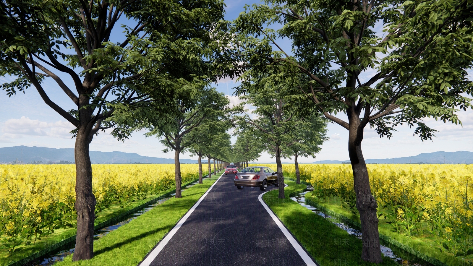 现代乡村单行会车道路SU模型下载【ID:1136526145】