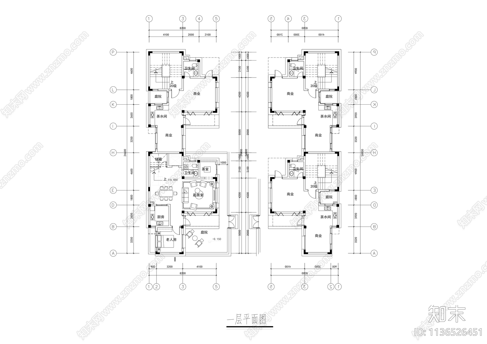 多层合院联排别墅建筑效果图cad施工图下载【ID:1136526451】