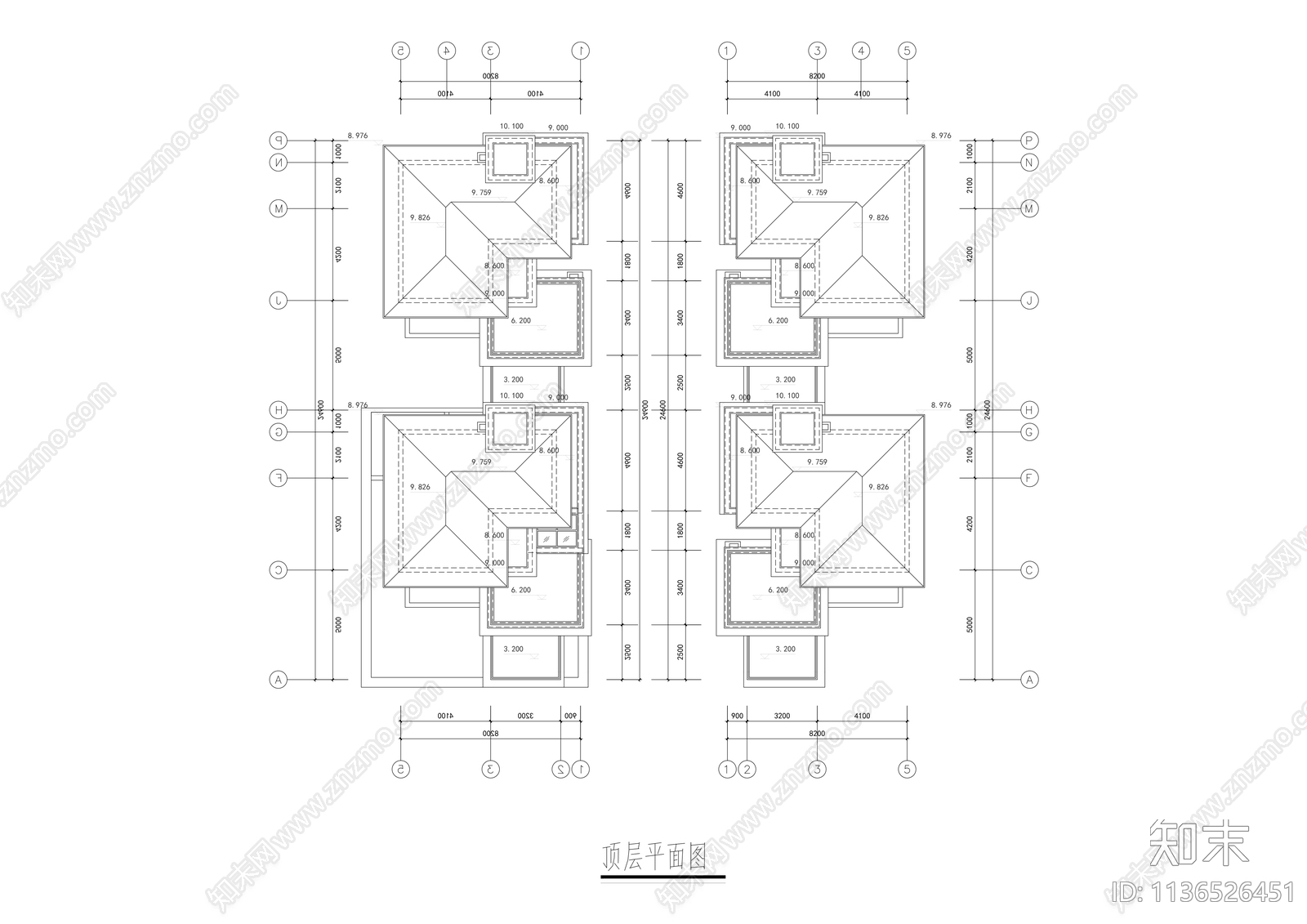 多层合院联排别墅建筑效果图cad施工图下载【ID:1136526451】