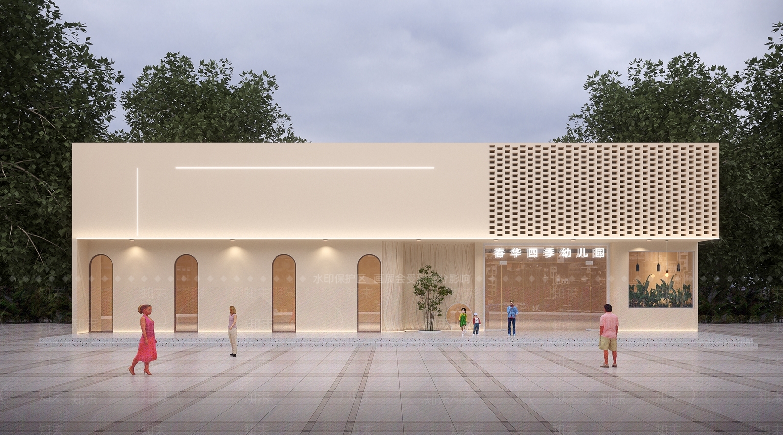 现代幼儿园门头门面3D模型下载【ID:1136538337】