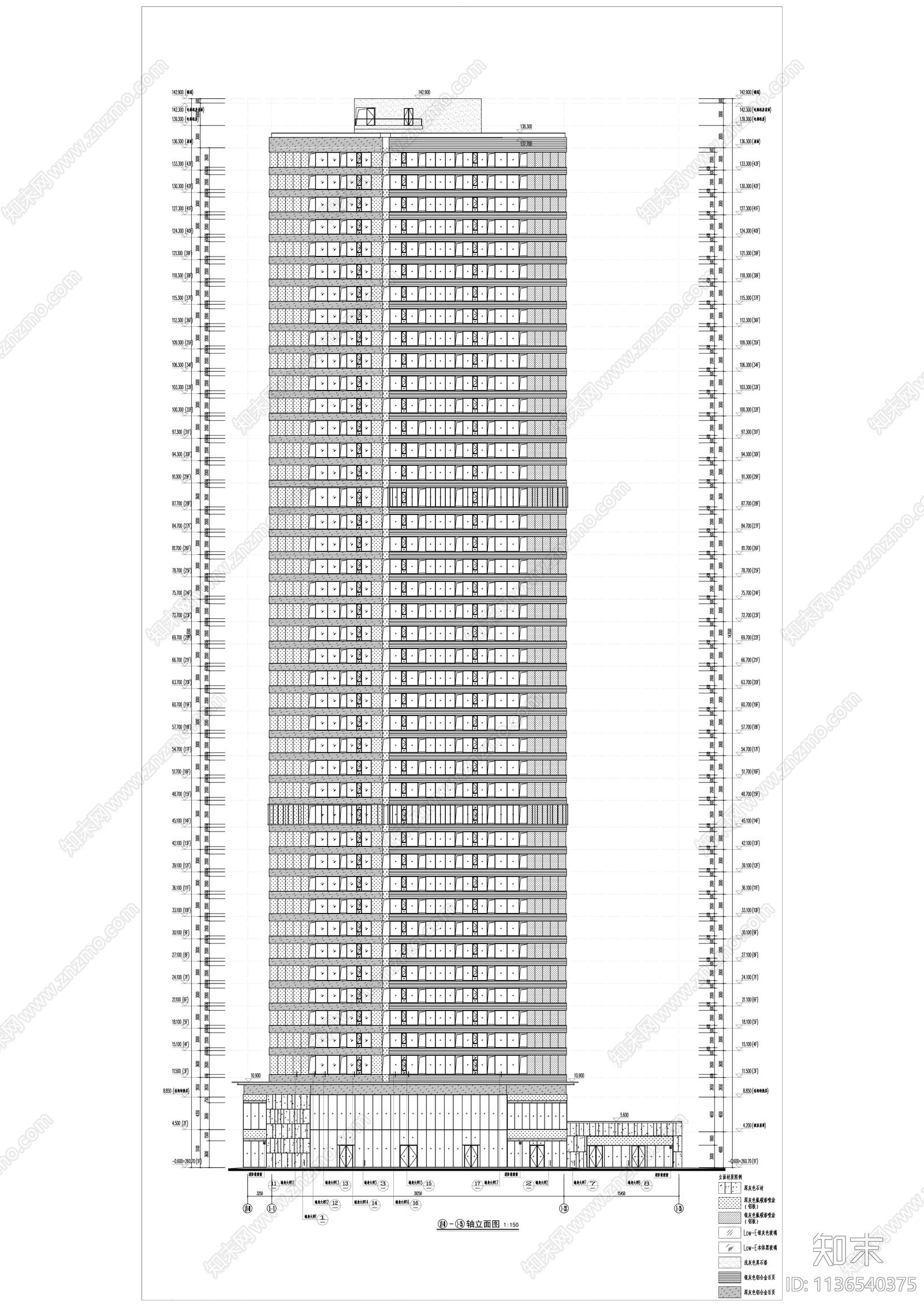 超高层公寓建筑全套cad施工图下载【ID:1136540375】