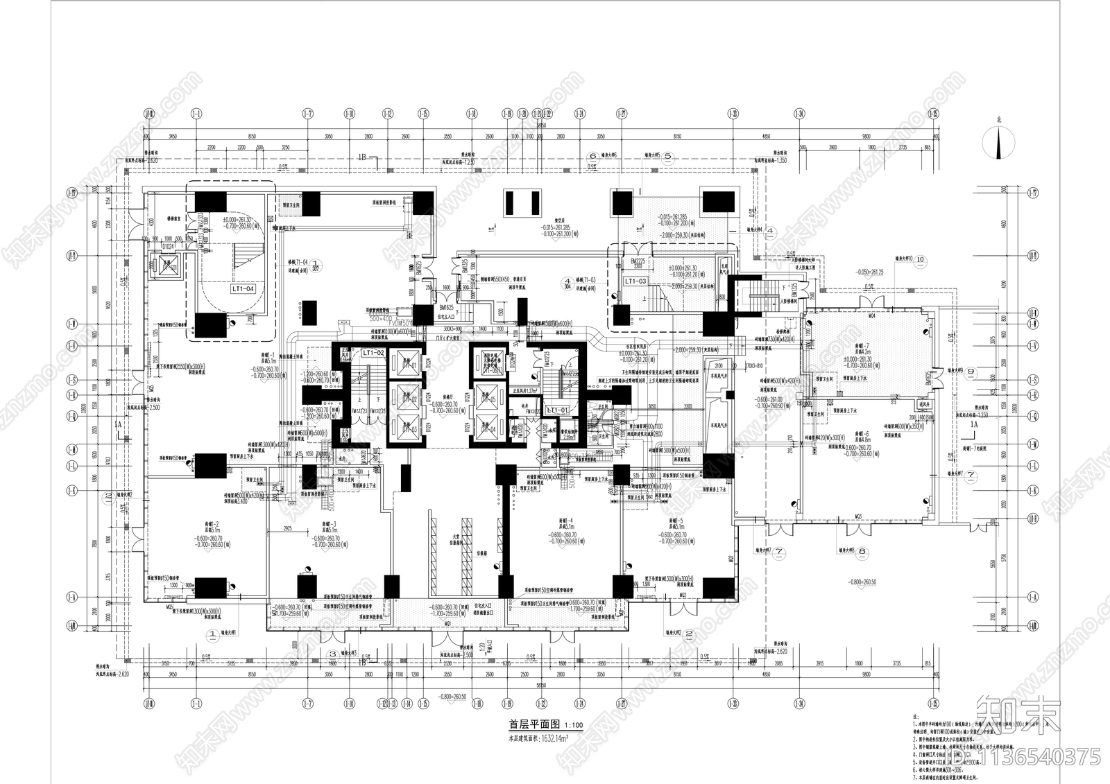 超高层公寓建筑全套cad施工图下载【ID:1136540375】