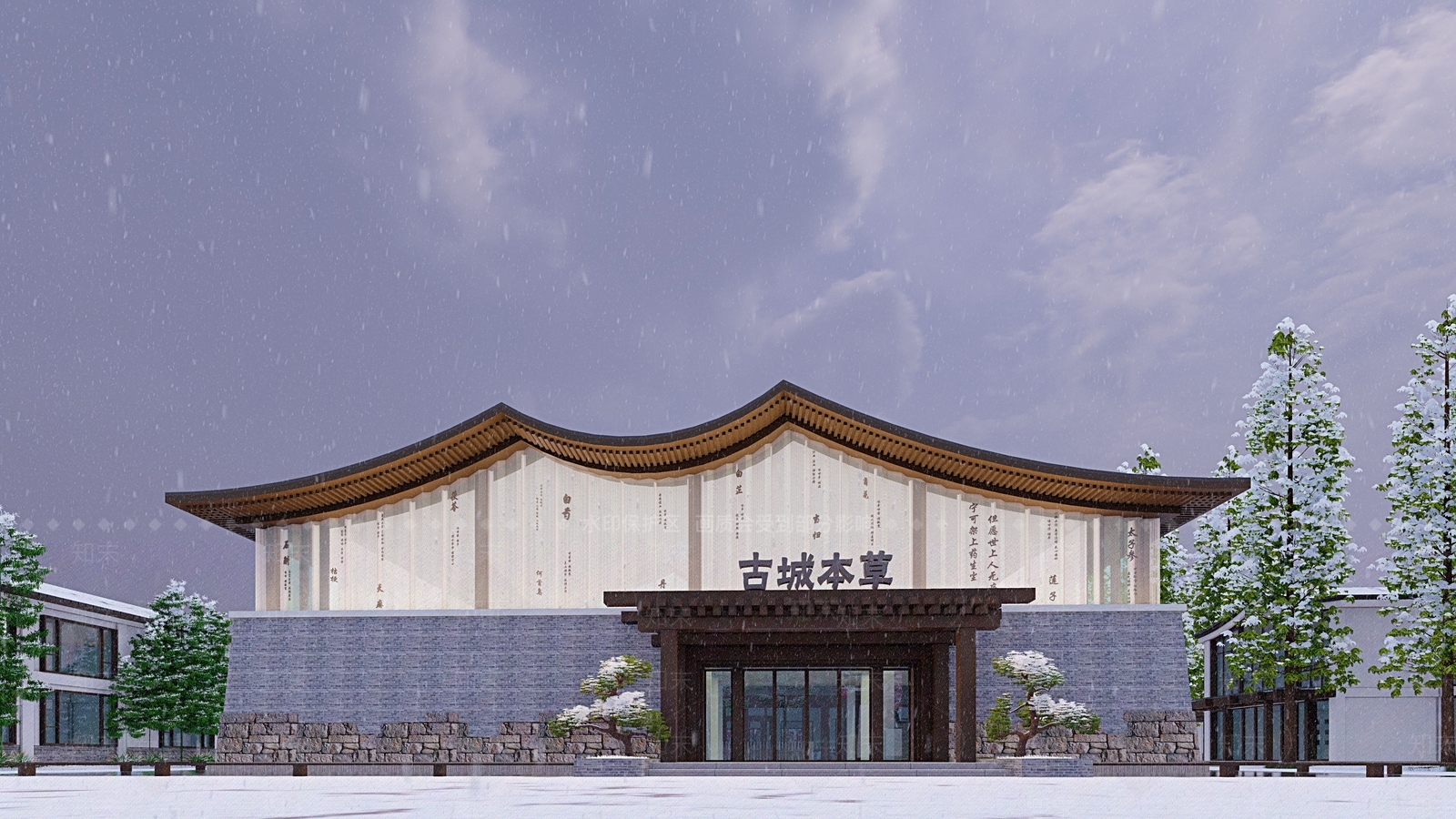 新中式展览馆建筑SU模型下载【ID:1136541865】