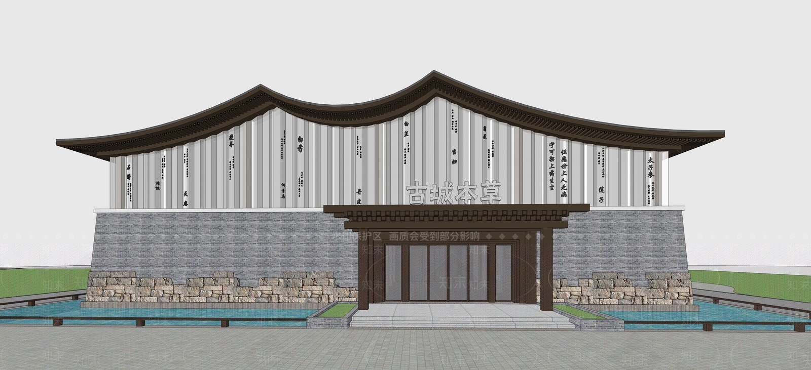 新中式展览馆建筑SU模型下载【ID:1136541865】