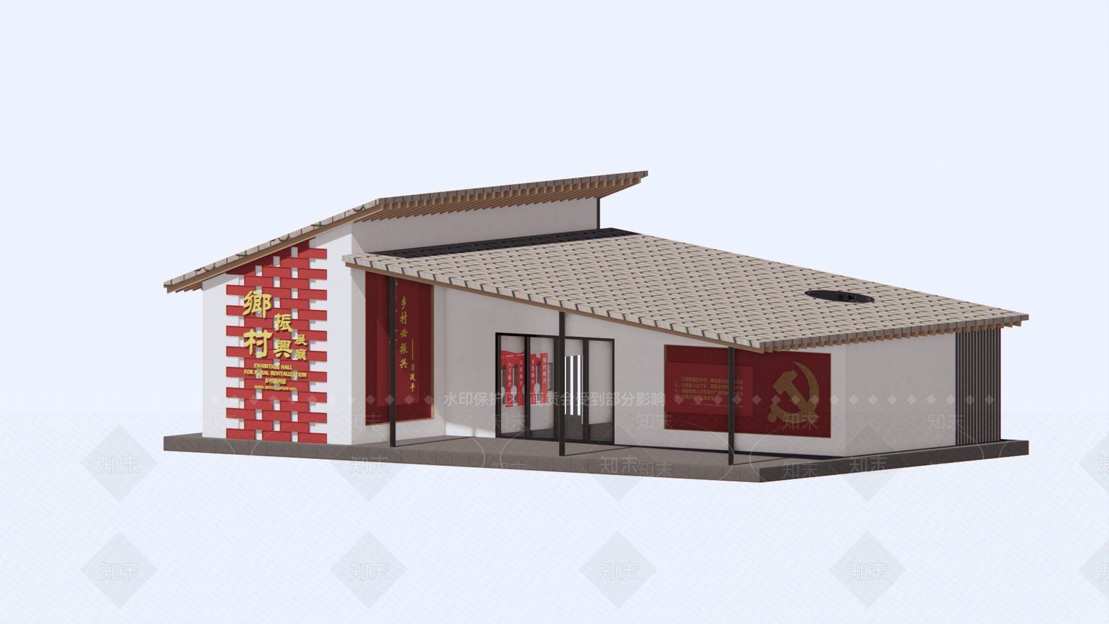 新中式乡村振兴馆SU模型下载【ID:1136542440】
