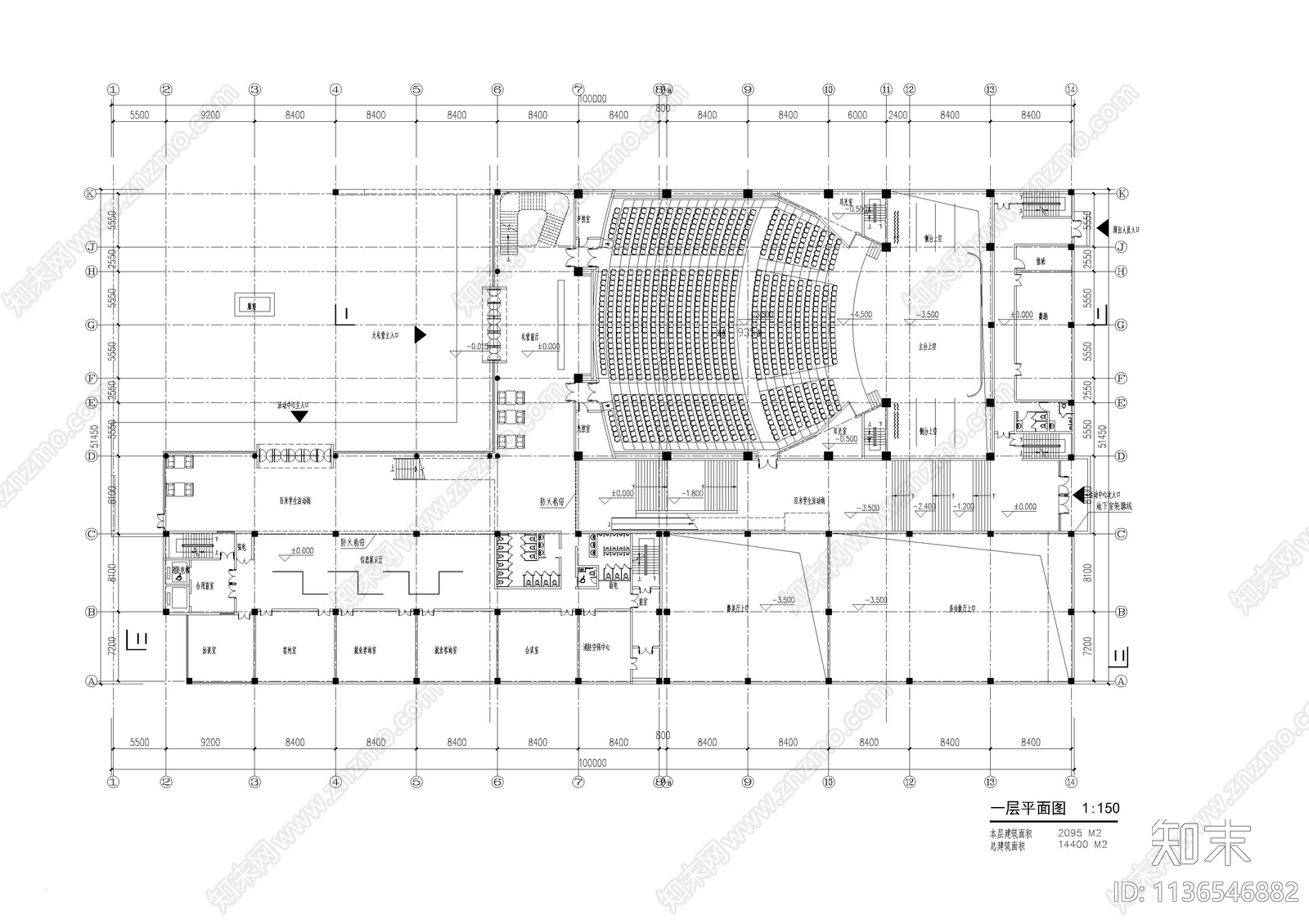 大学生活动中心建筑施工图下载【ID:1136546882】