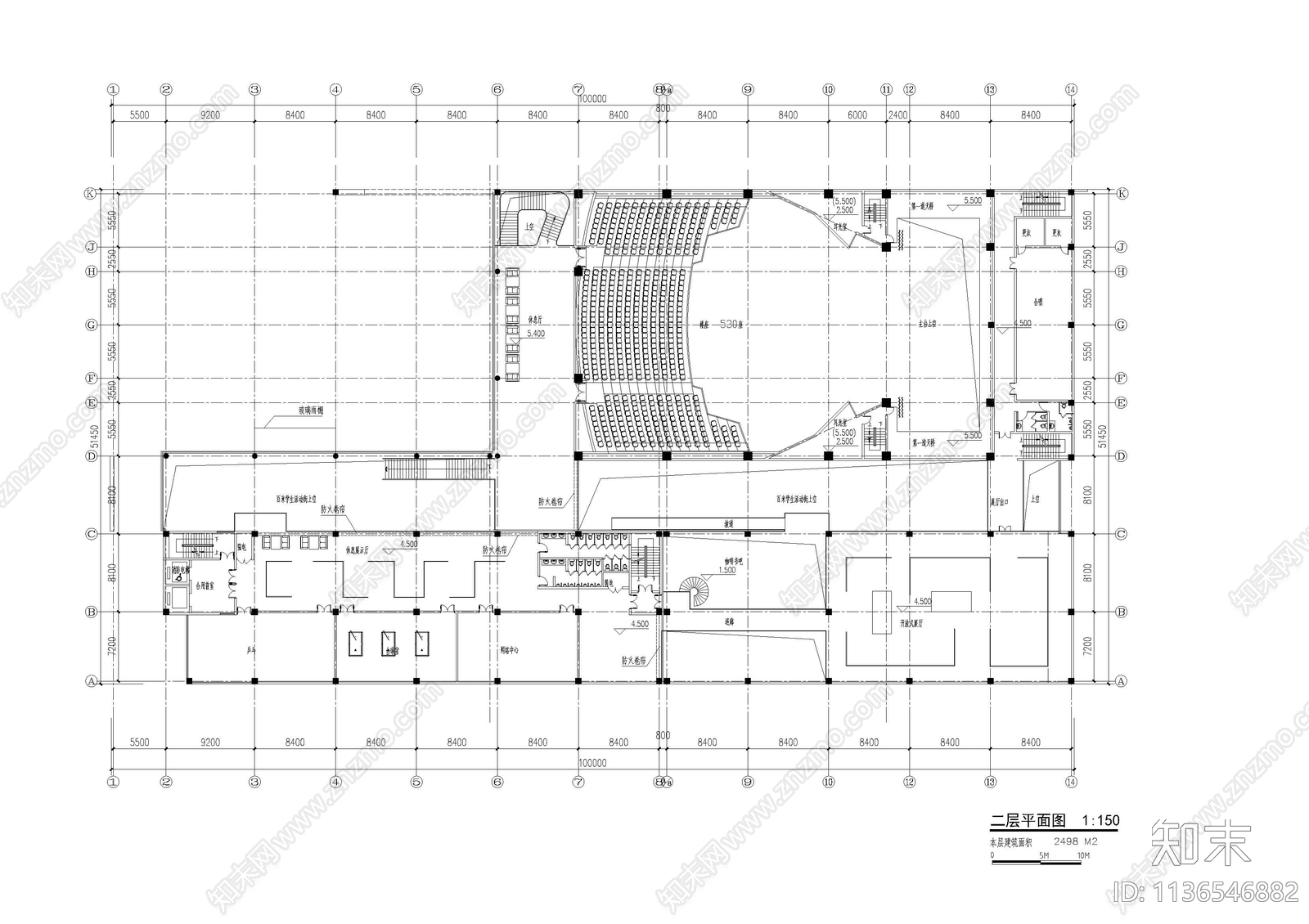 大学生活动中心建筑cad施工图下载【ID:1136546882】
