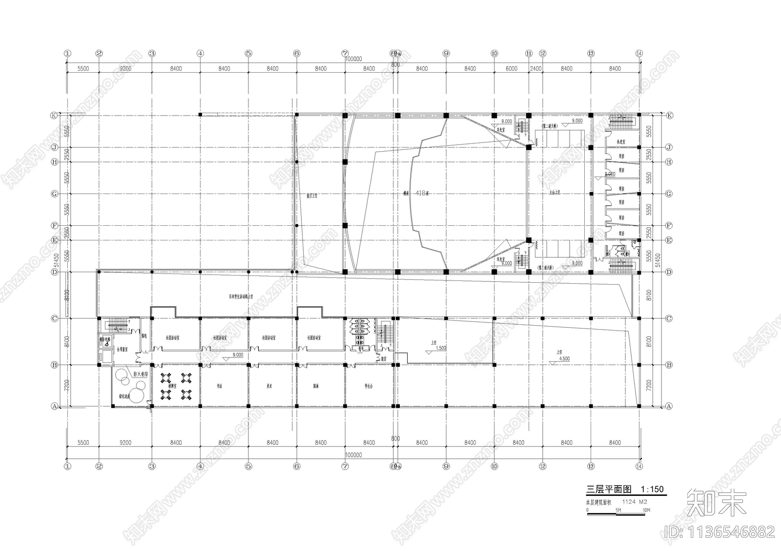 大学生活动中心建筑cad施工图下载【ID:1136546882】