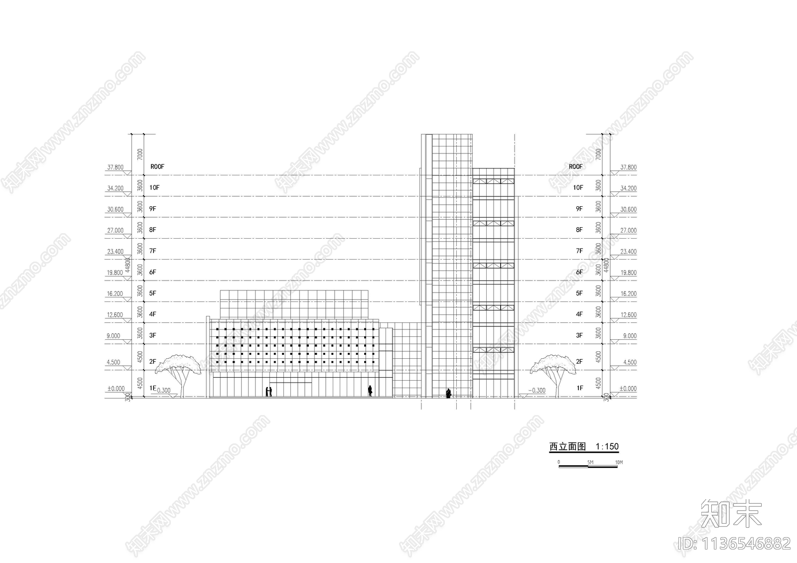 大学生活动中心建筑cad施工图下载【ID:1136546882】
