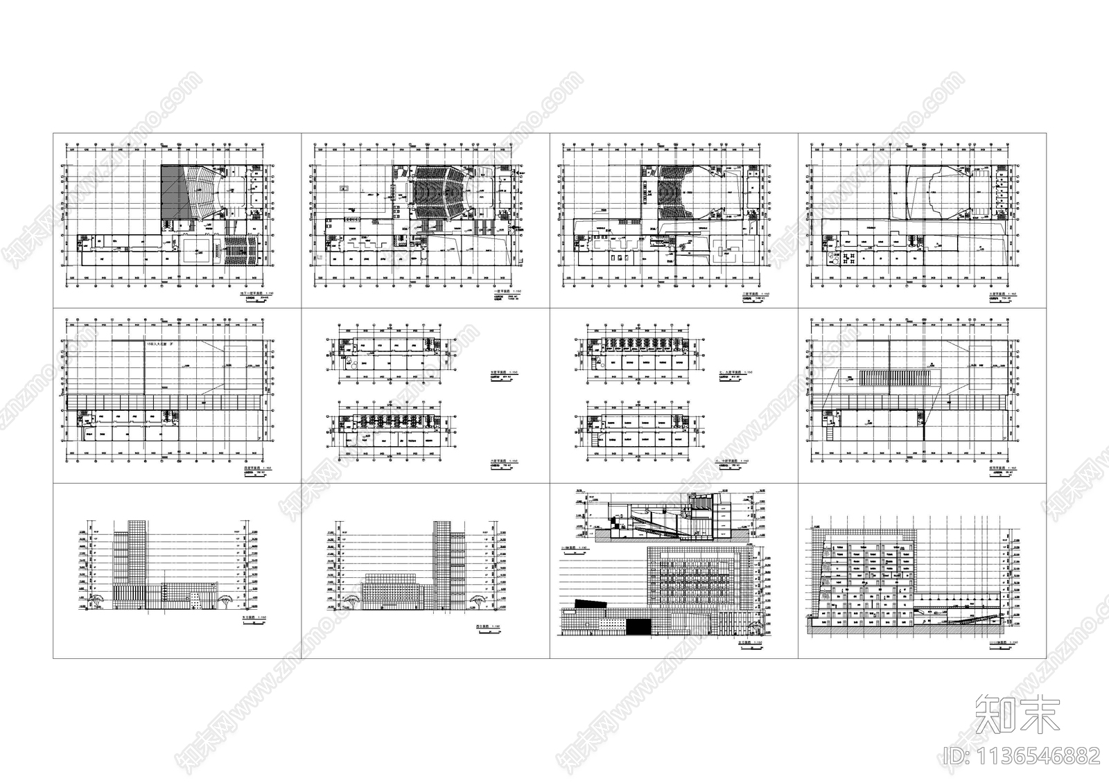 大学生活动中心建筑cad施工图下载【ID:1136546882】