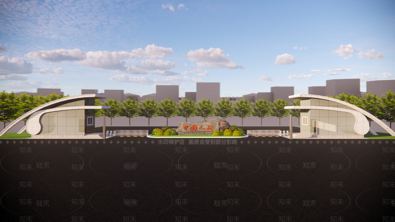现代厂区入口大门SU模型下载【ID:1136551983】