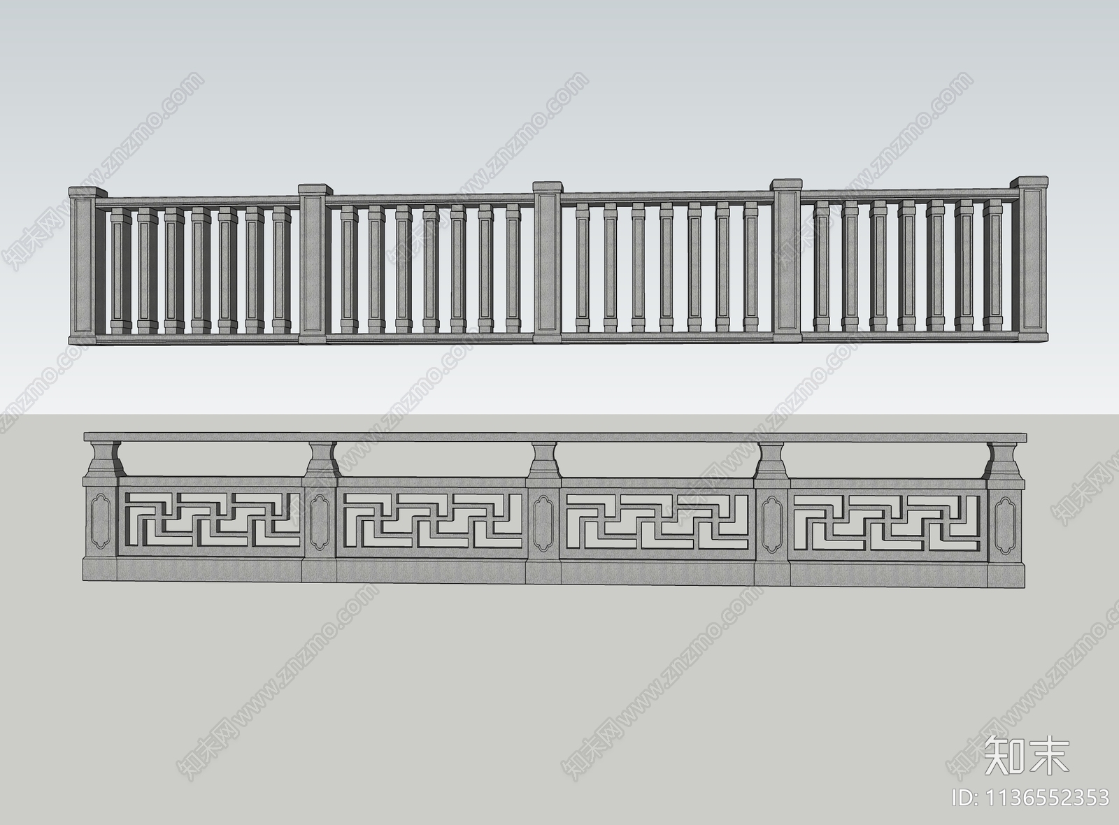 中式石栏杆SU模型下载【ID:1136552353】