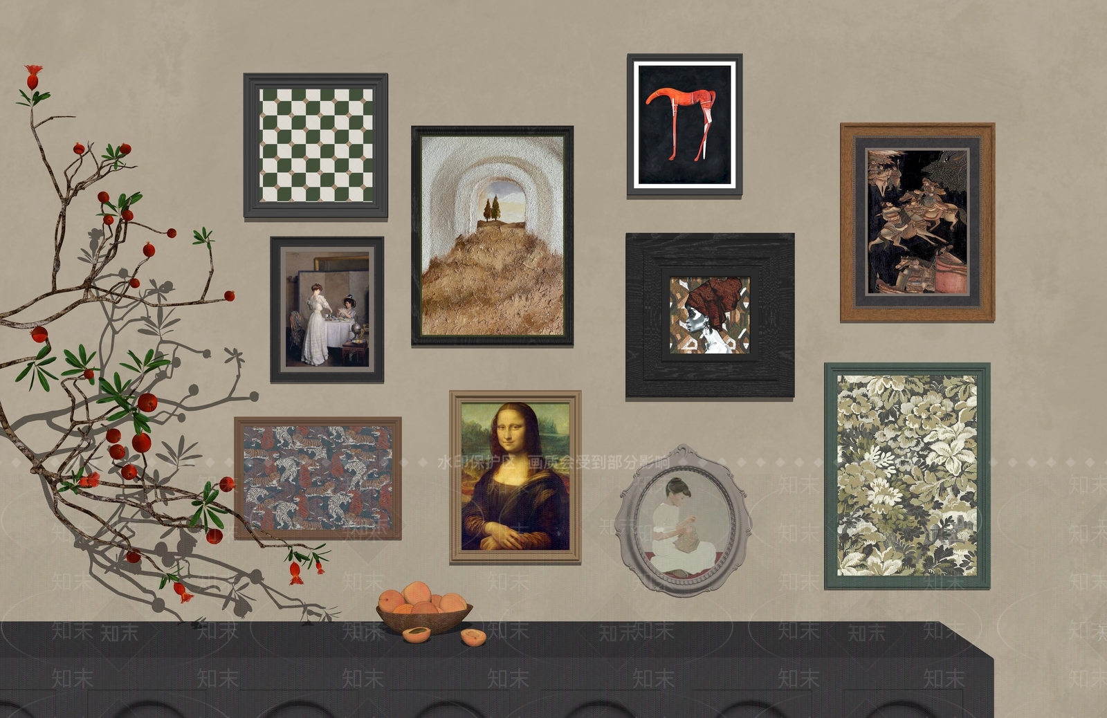 现代中古装饰画SU模型下载【ID:1136553139】_知末su模型网