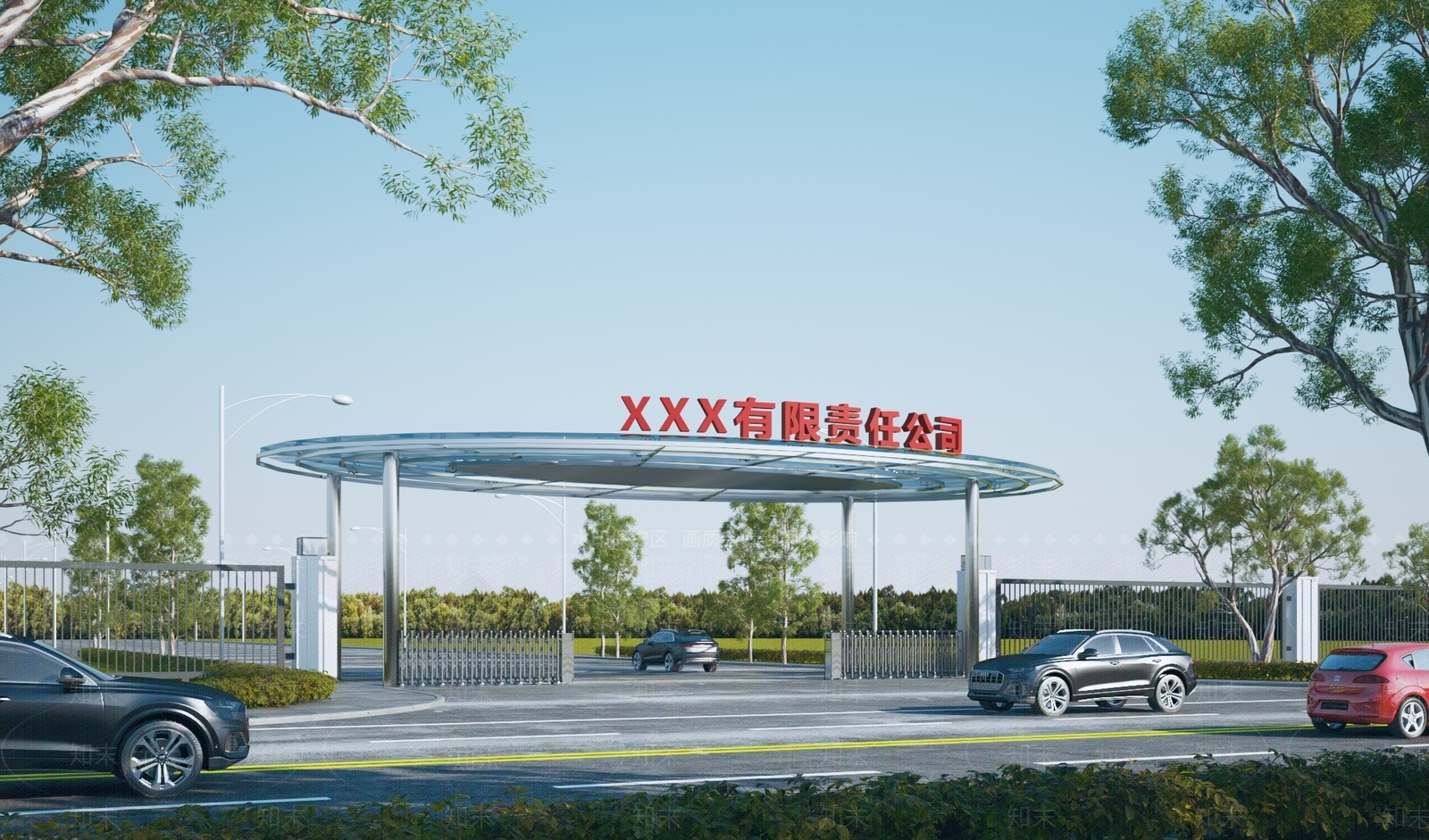 现代厂区大门3D模型下载【ID:1136553991】