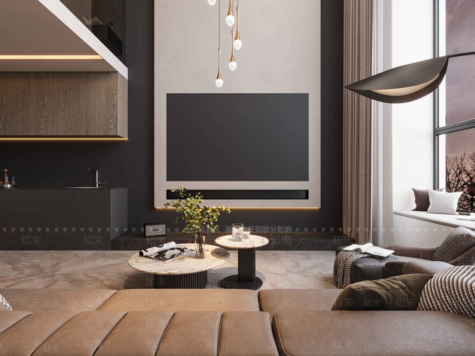 现代高级黑别墅客厅3D模型下载【ID:1136556215】