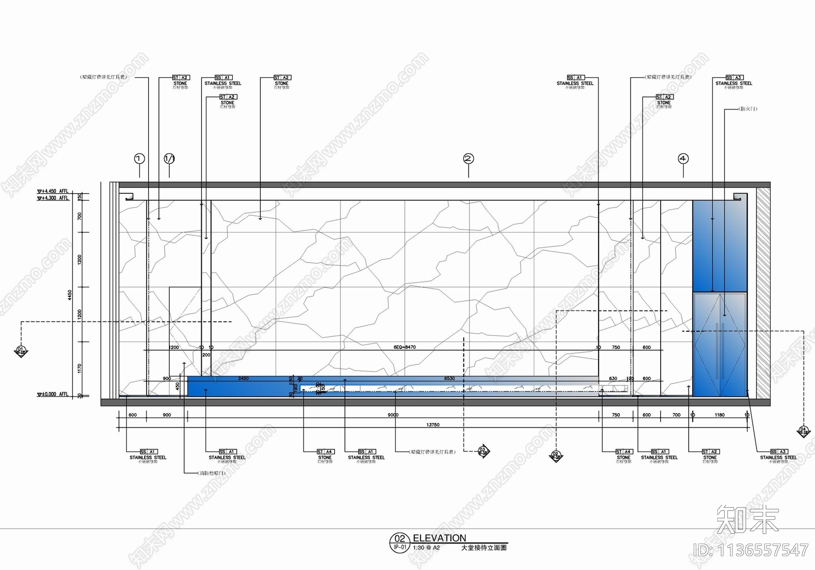 办公楼大堂室内cad施工图下载【ID:1136557547】