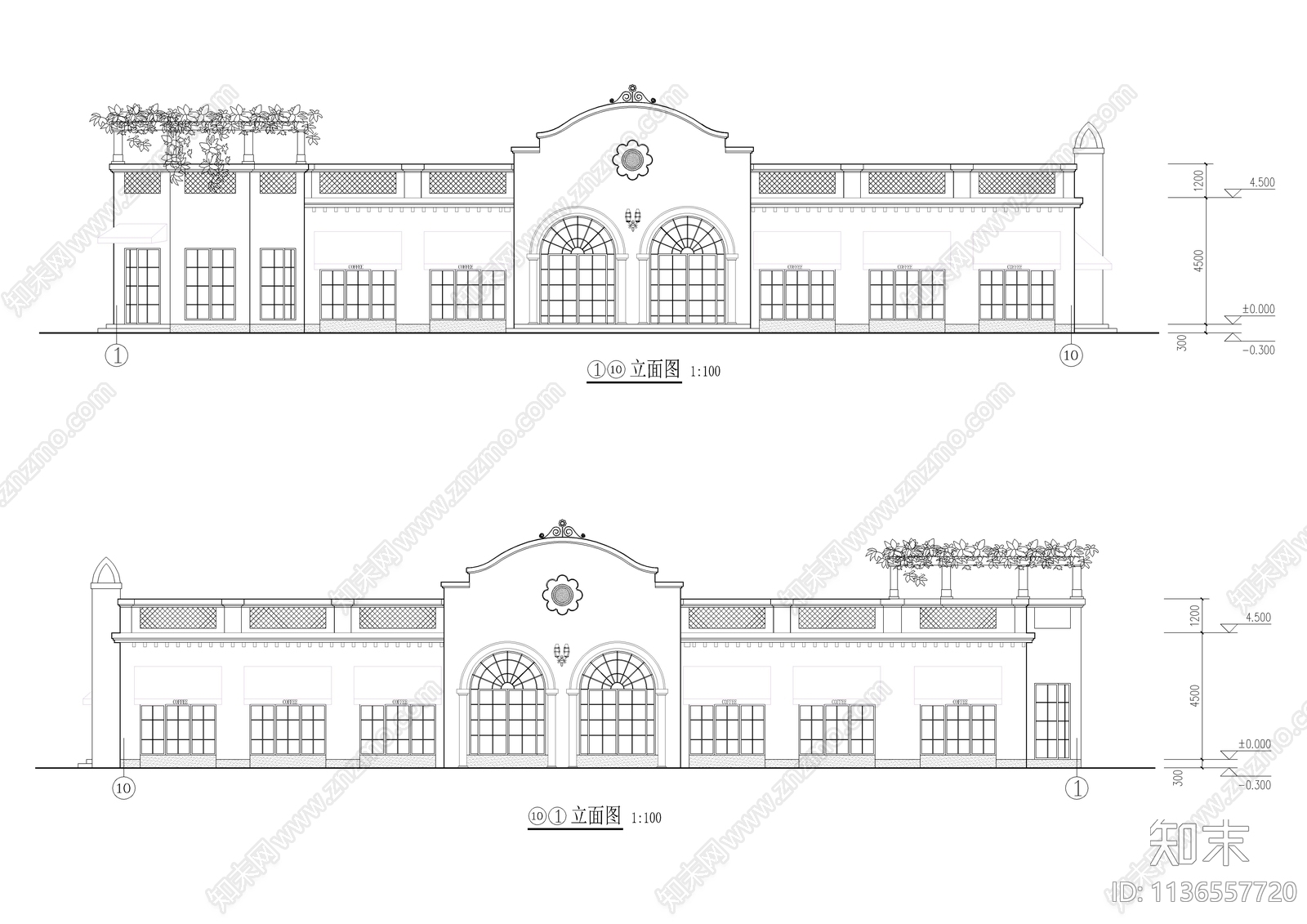 欧式风情餐厅建筑效果图cad施工图下载【ID:1136557720】