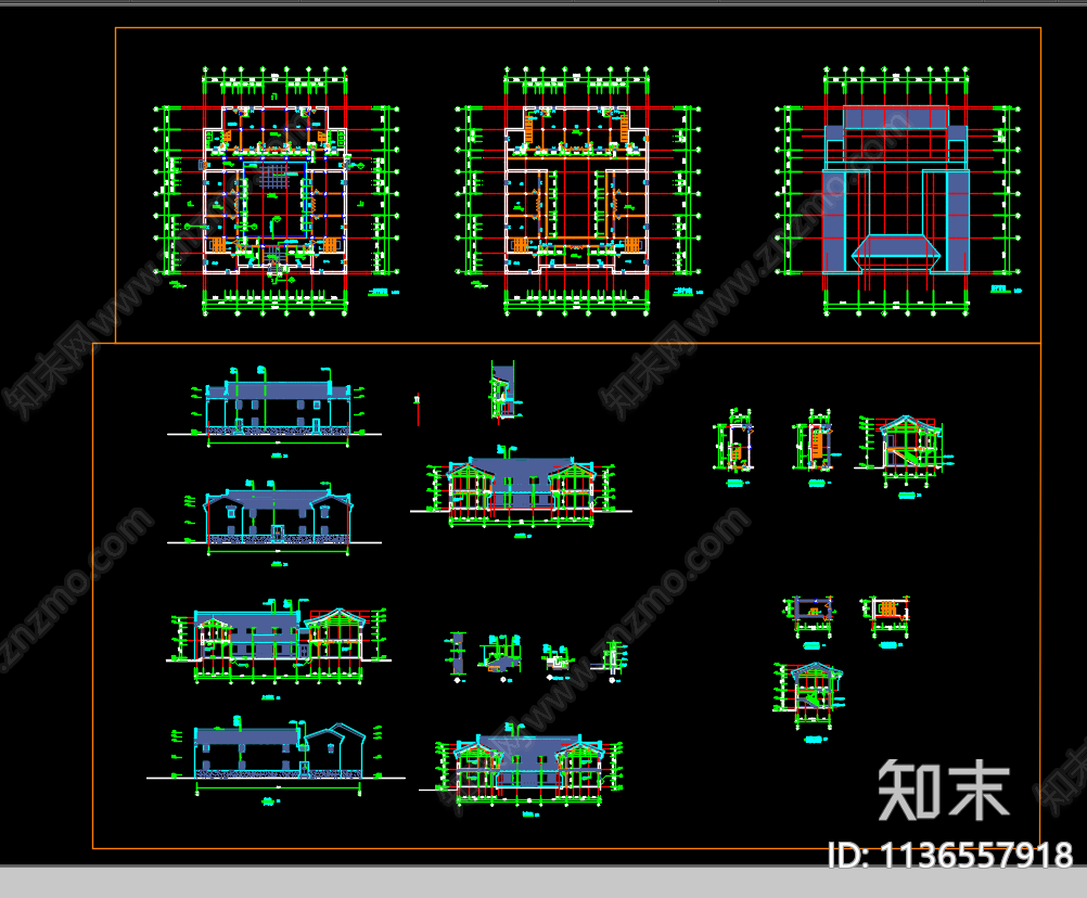 仿古建筑cad施工图下载【ID:1136557918】