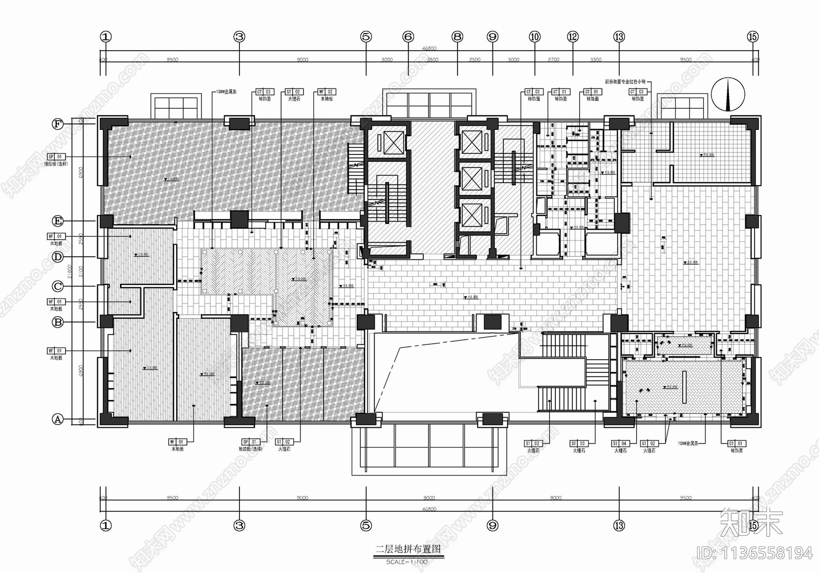 2000㎡办公室室内cad施工图下载【ID:1136558194】