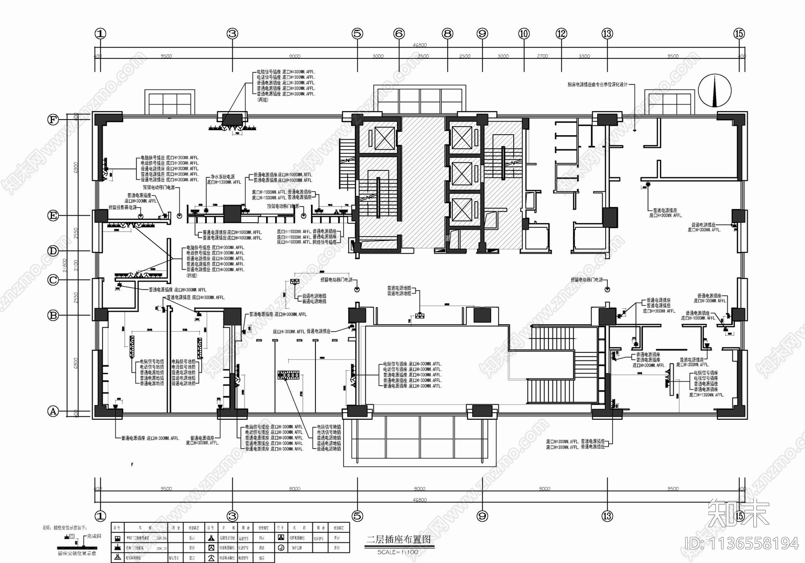 2000㎡办公室室内cad施工图下载【ID:1136558194】