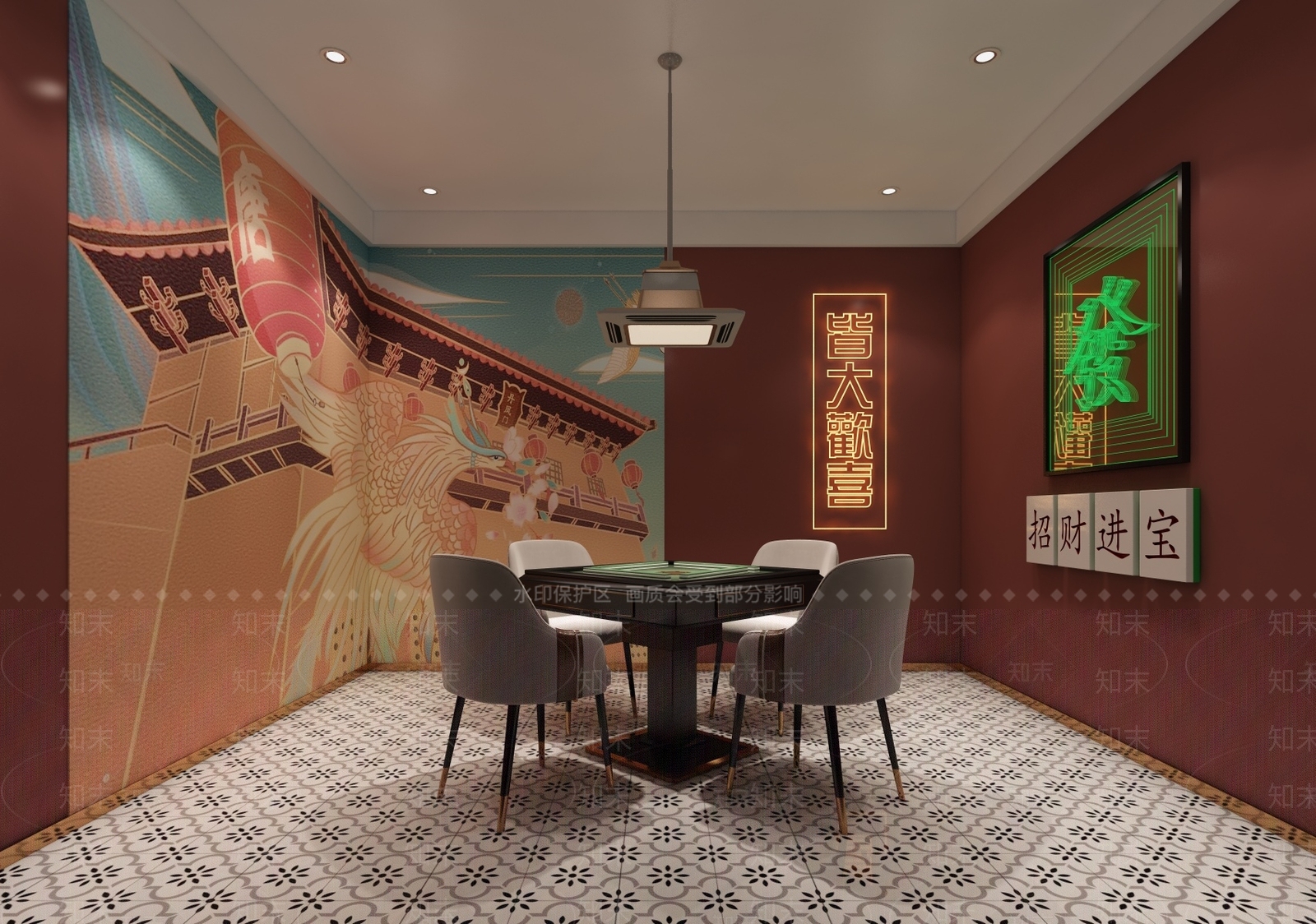 新中式网红棋牌室SU模型下载【ID:1136558572】