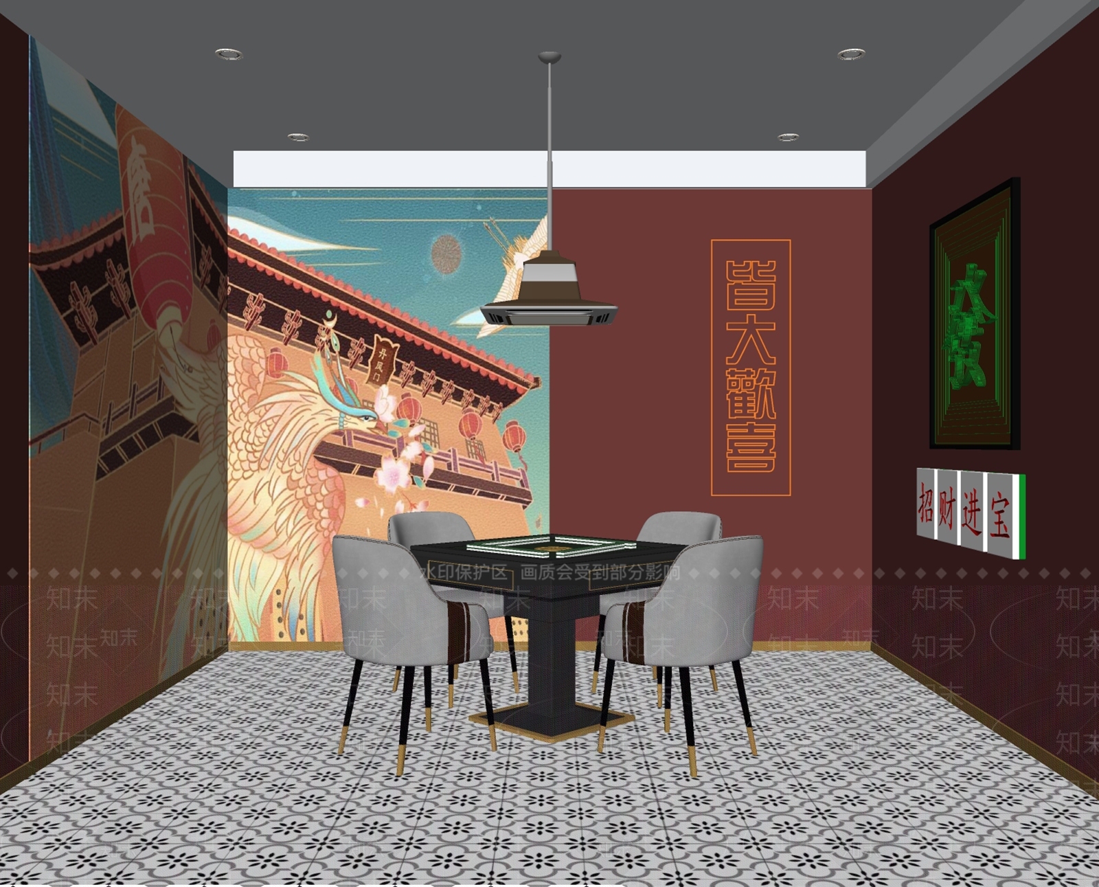 新中式网红棋牌室SU模型下载【ID:1136558572】
