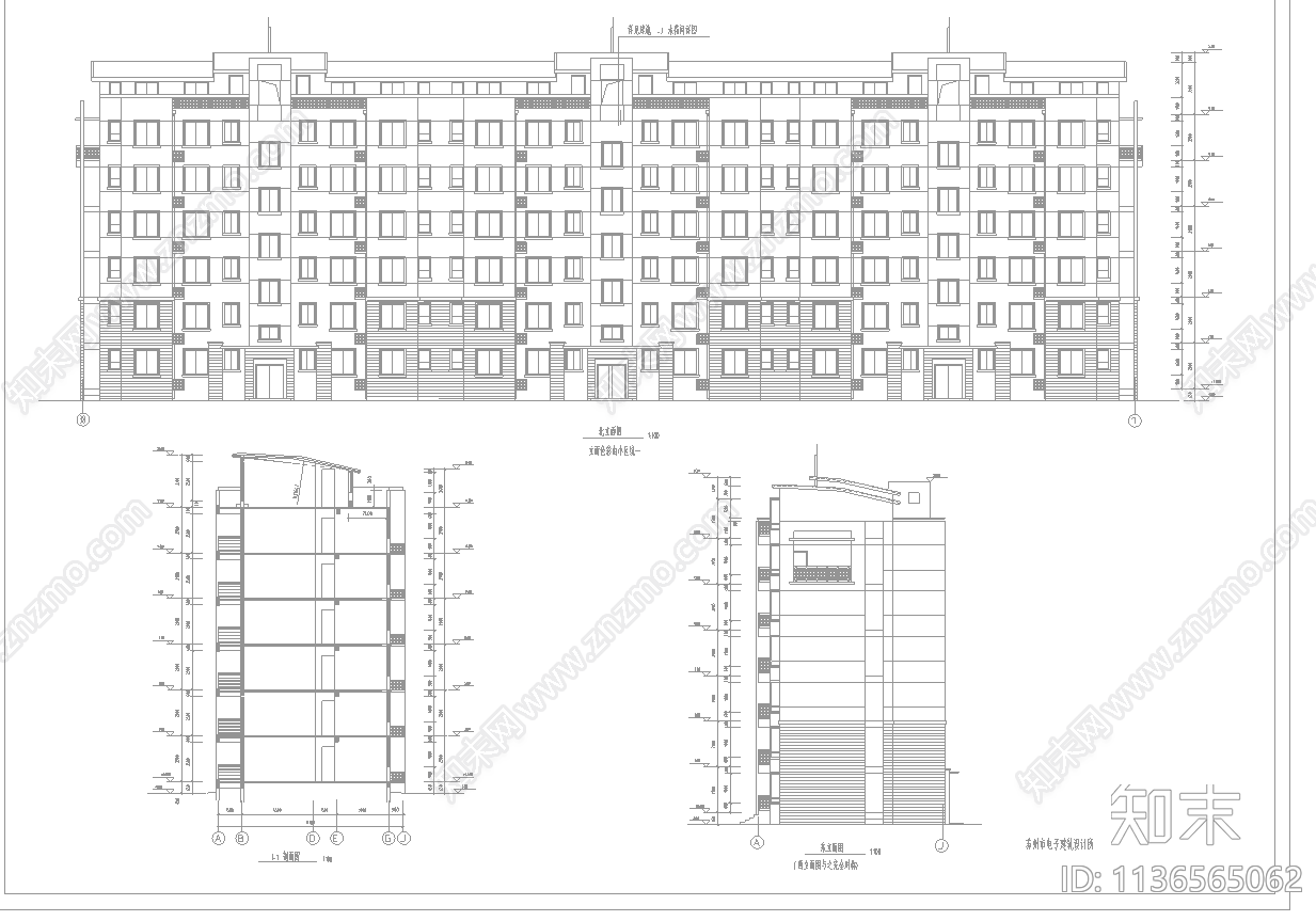 某商住楼建筑平立剖面cad施工图下载【ID:1136565062】