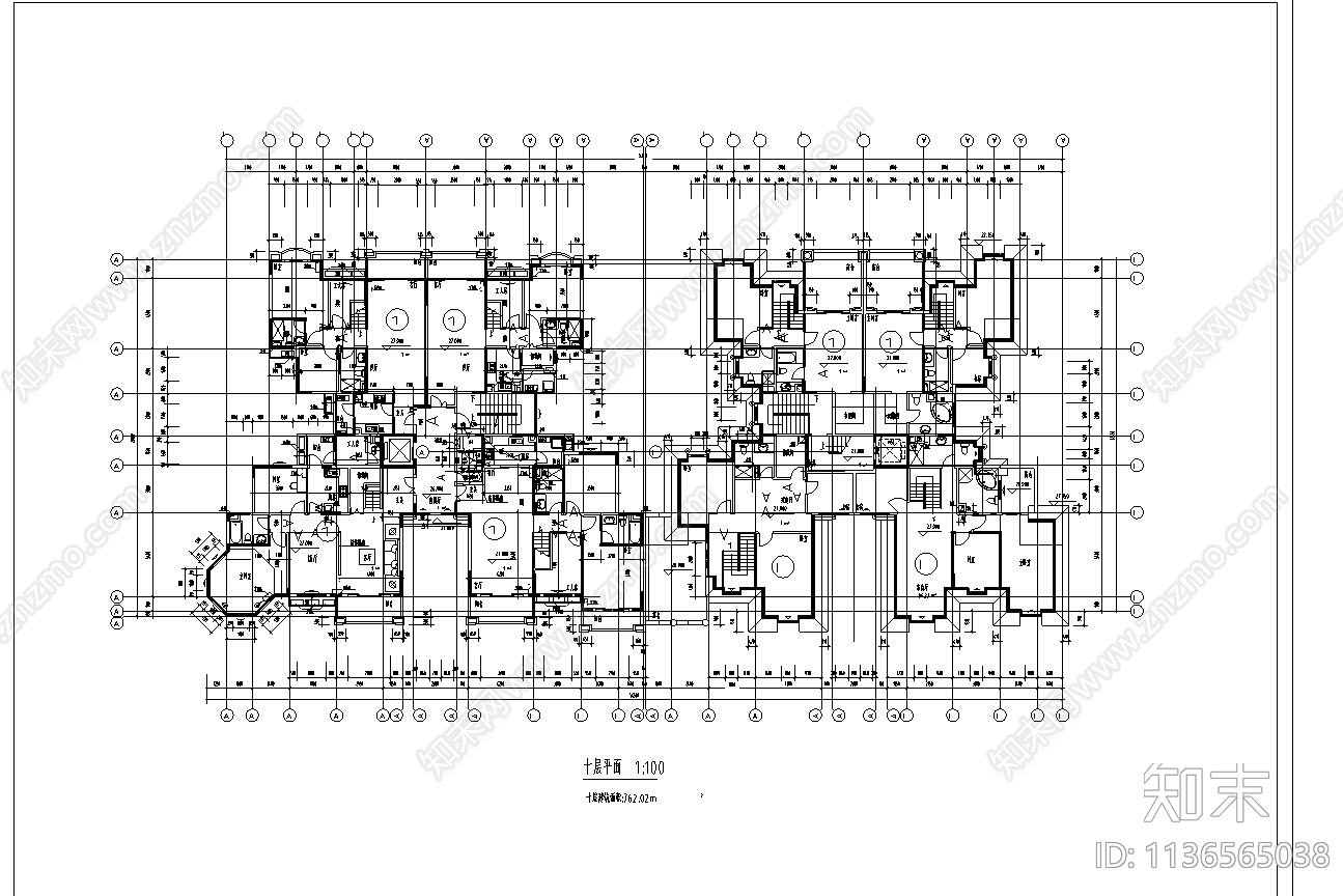 某小高层住宅楼建筑cad施工图下载【ID:1136565038】