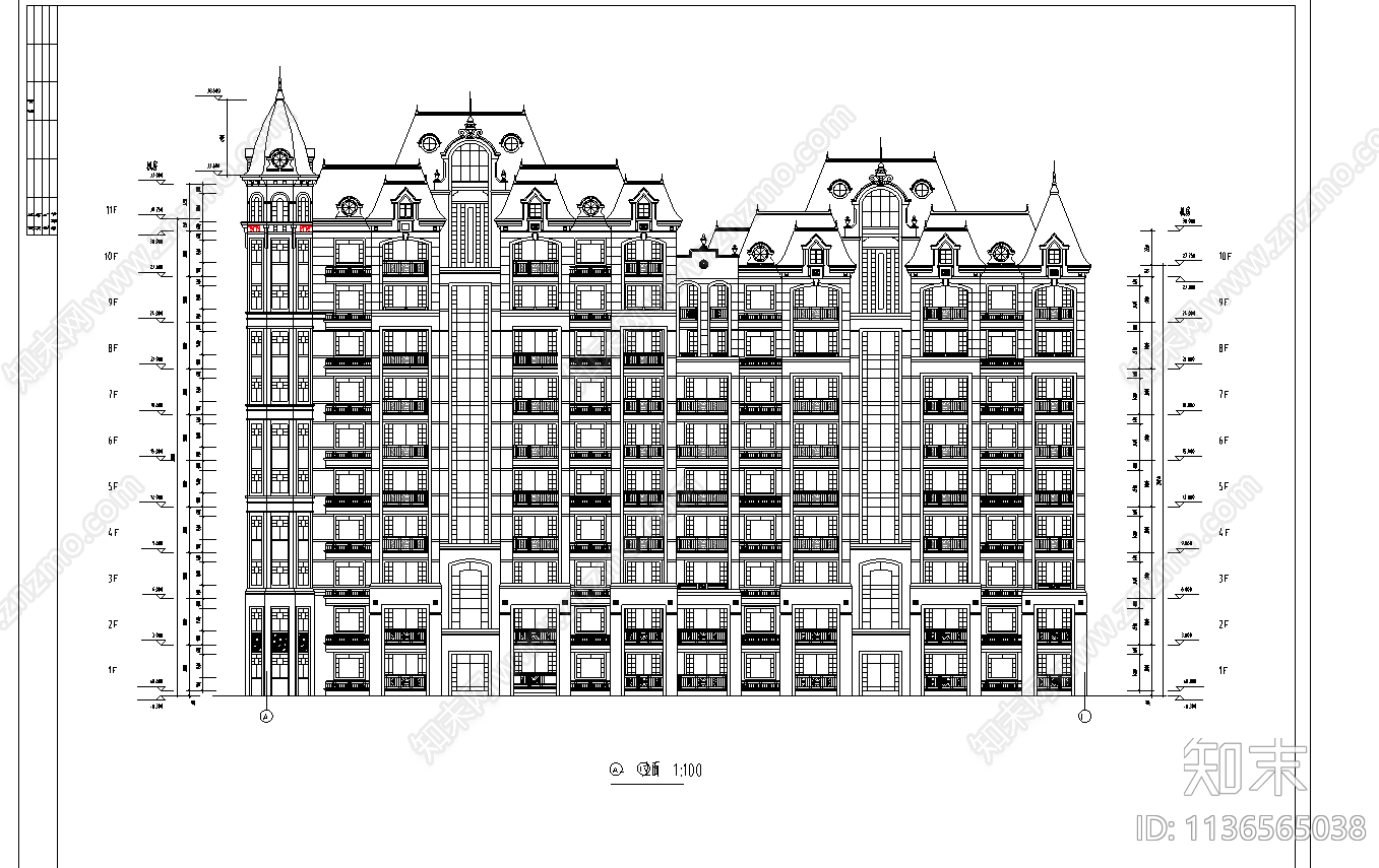 某小高层住宅楼建筑cad施工图下载【ID:1136565038】