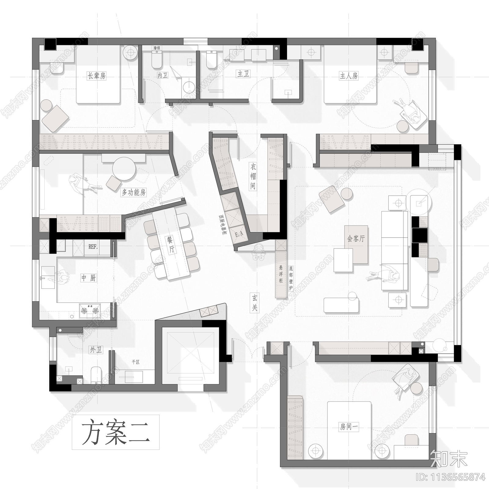 190平家装平面方案cad施工图下载【ID:1136565874】