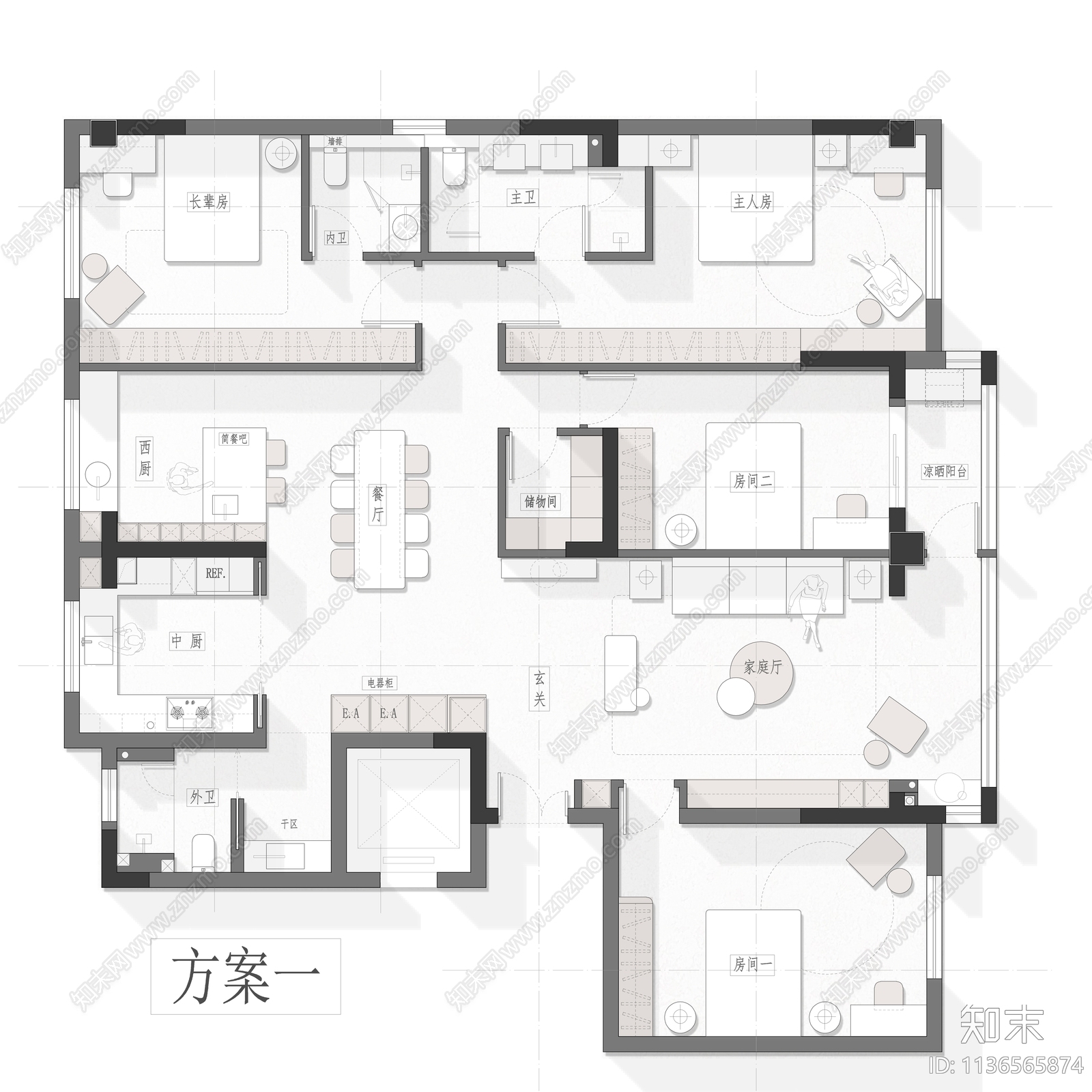 190平家装平面方案cad施工图下载【ID:1136565874】