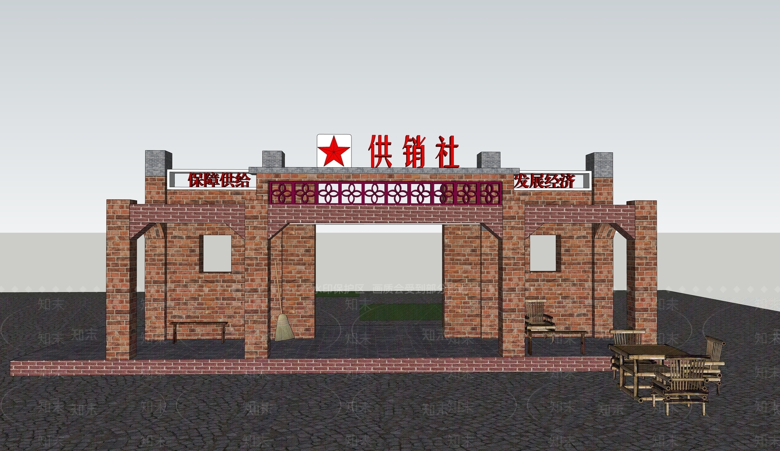 现代老旧小区大门改造SU模型下载【ID:1136566304】